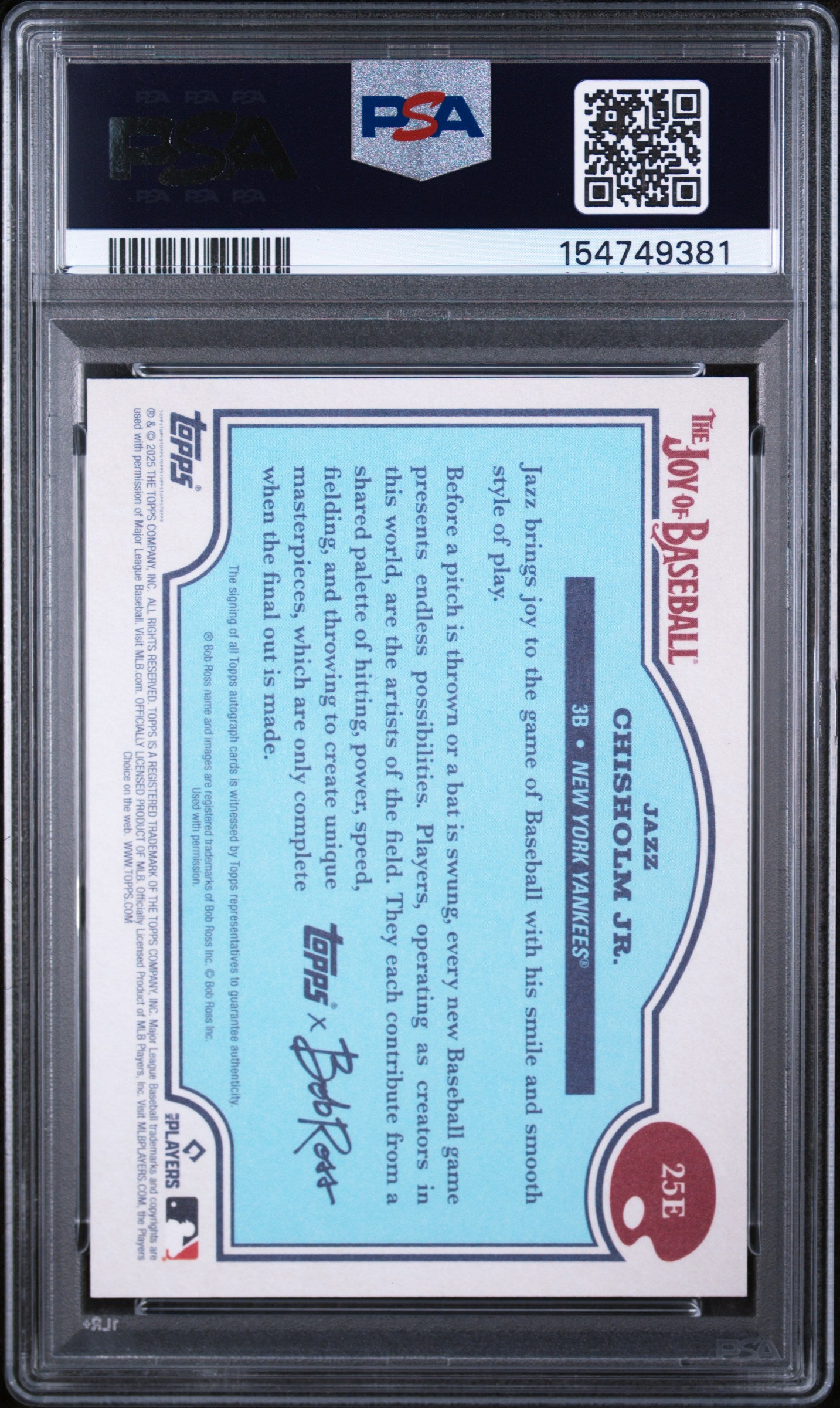 2025 Topps X Bob Ross the Joy of Baseball Autograph-Titanium White Jazz Chisholm Jr. #25E /35 PSA 10