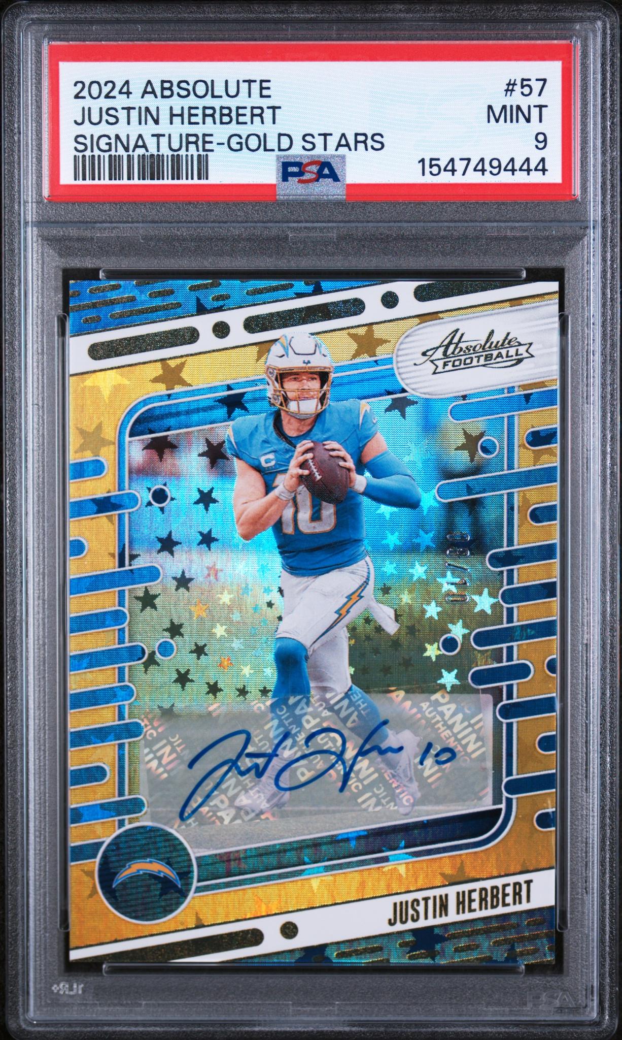 2024 Panini Absolute Signature Rookies Gold Stars Justin Herbert #57 10/10 PSA 9