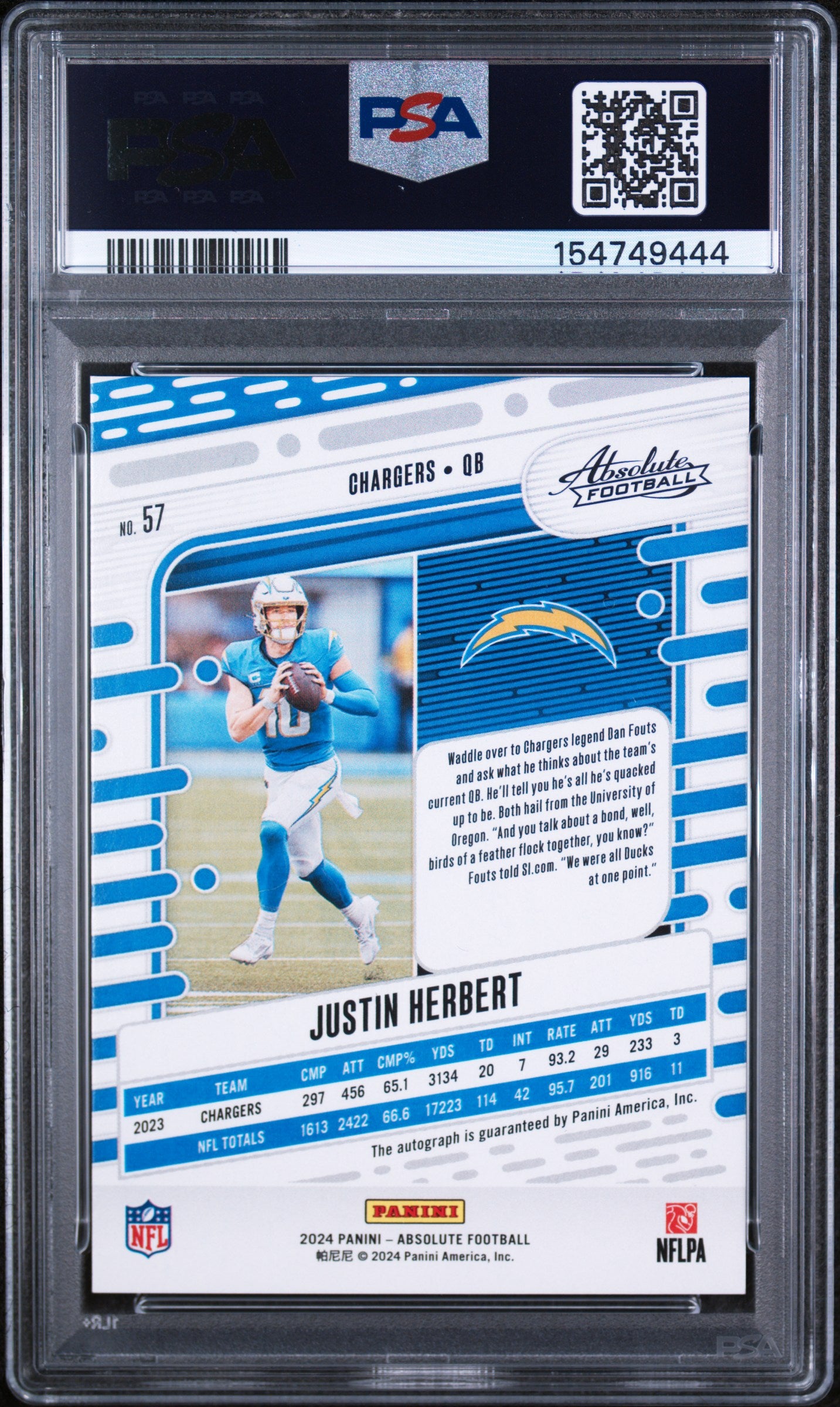 2024 Panini Absolute Signature Rookies Gold Stars Justin Herbert #57 10/10 PSA 9