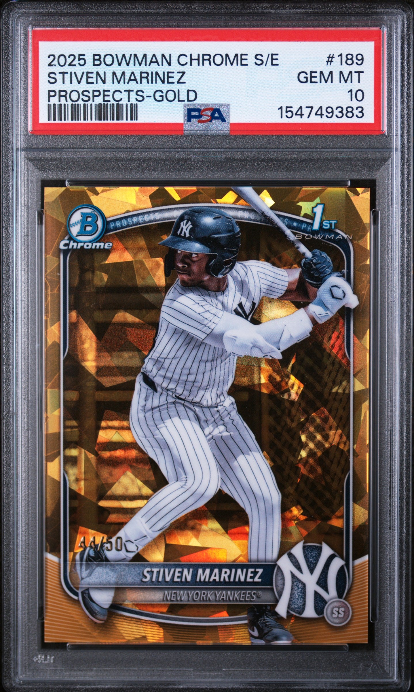 2025 Bowman Chrome Sapphire Edition Prospects Gold Stiven Martinez #189 /50 PSA 10