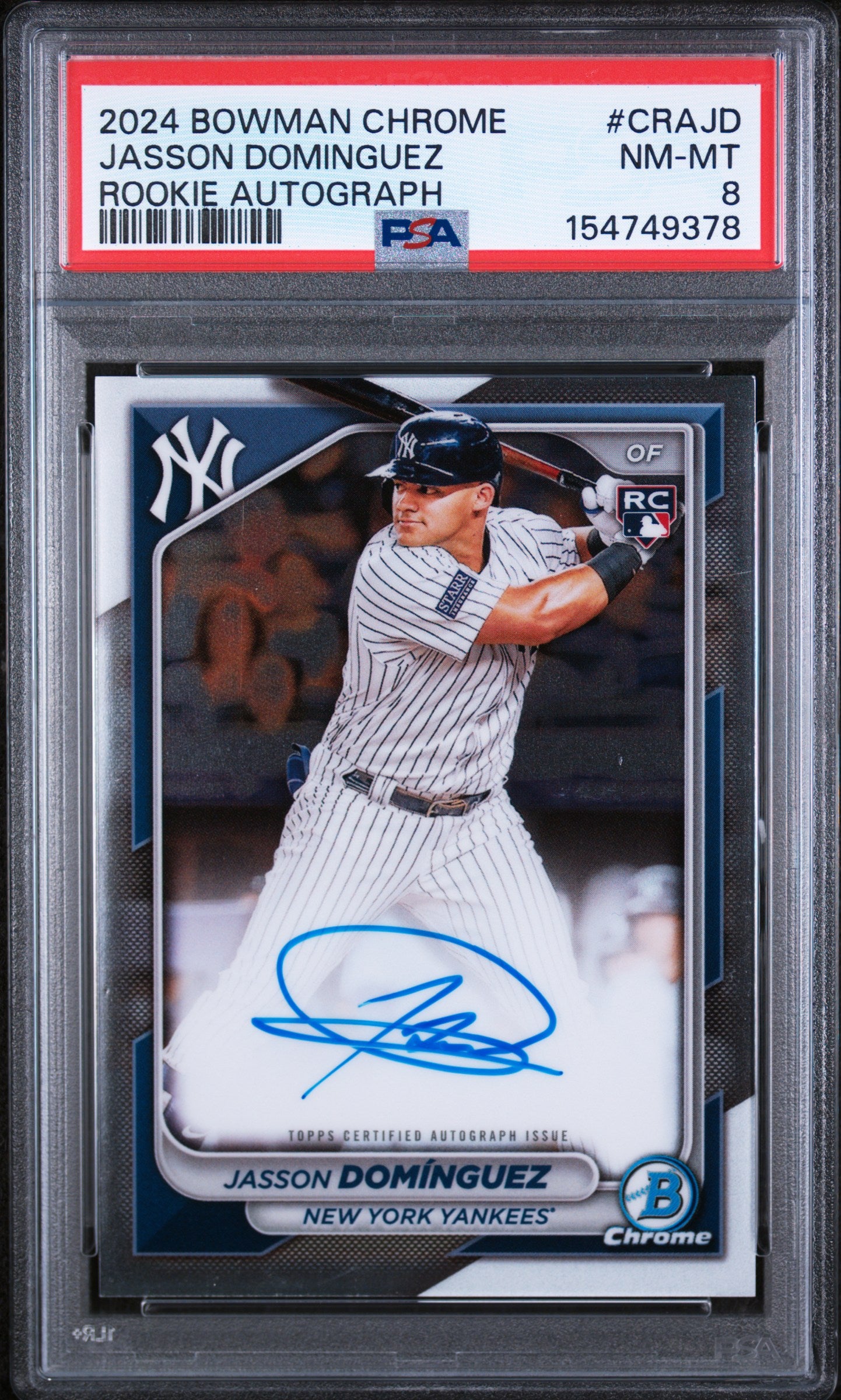 2024 Bowman Chrome Chrome Rookie Autographs Jasson Dominguez #CRAJD PSA 8