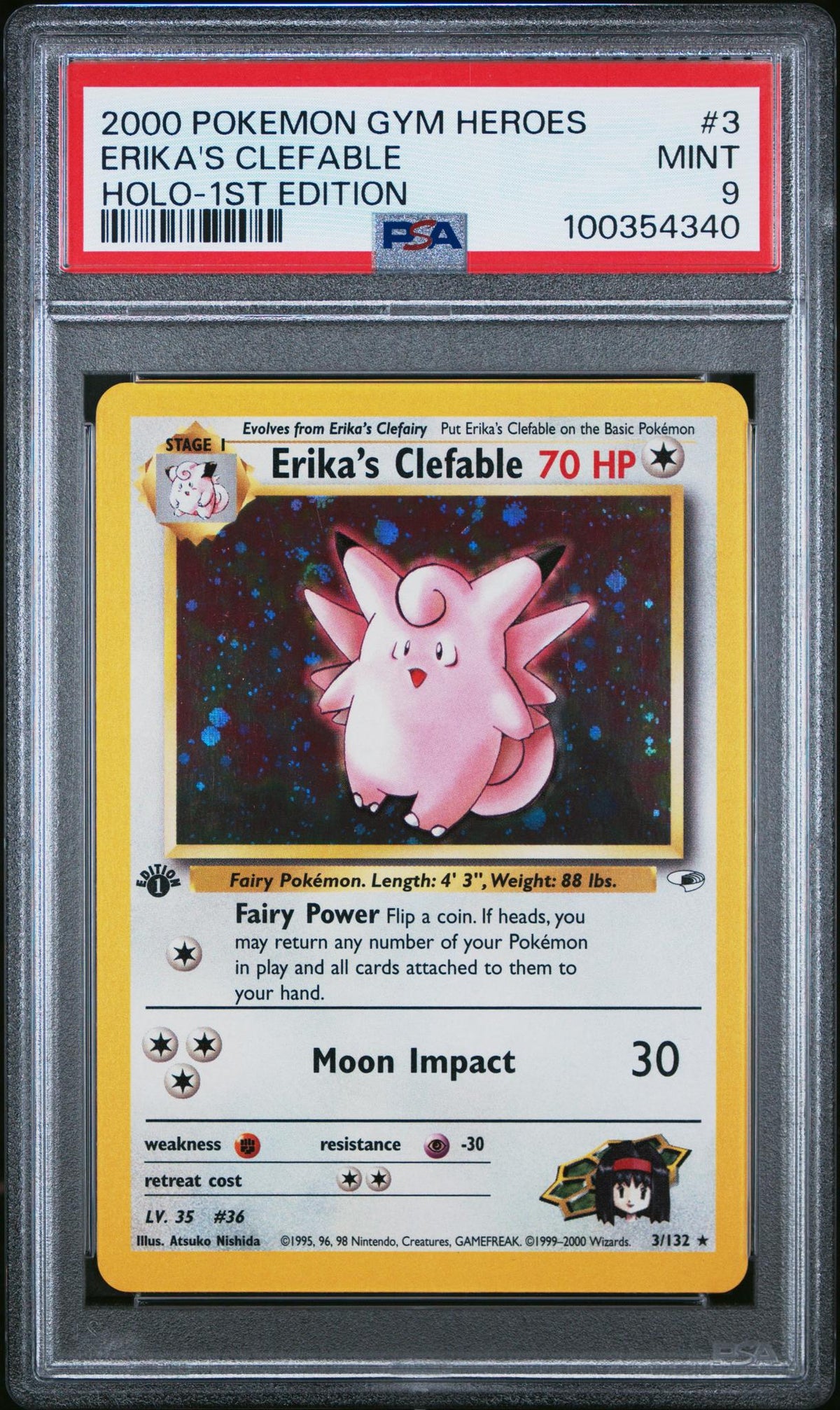 2000 Pokemon Gym Heroes 1st Edition Holo Erika's Clefable #3 PSA 9