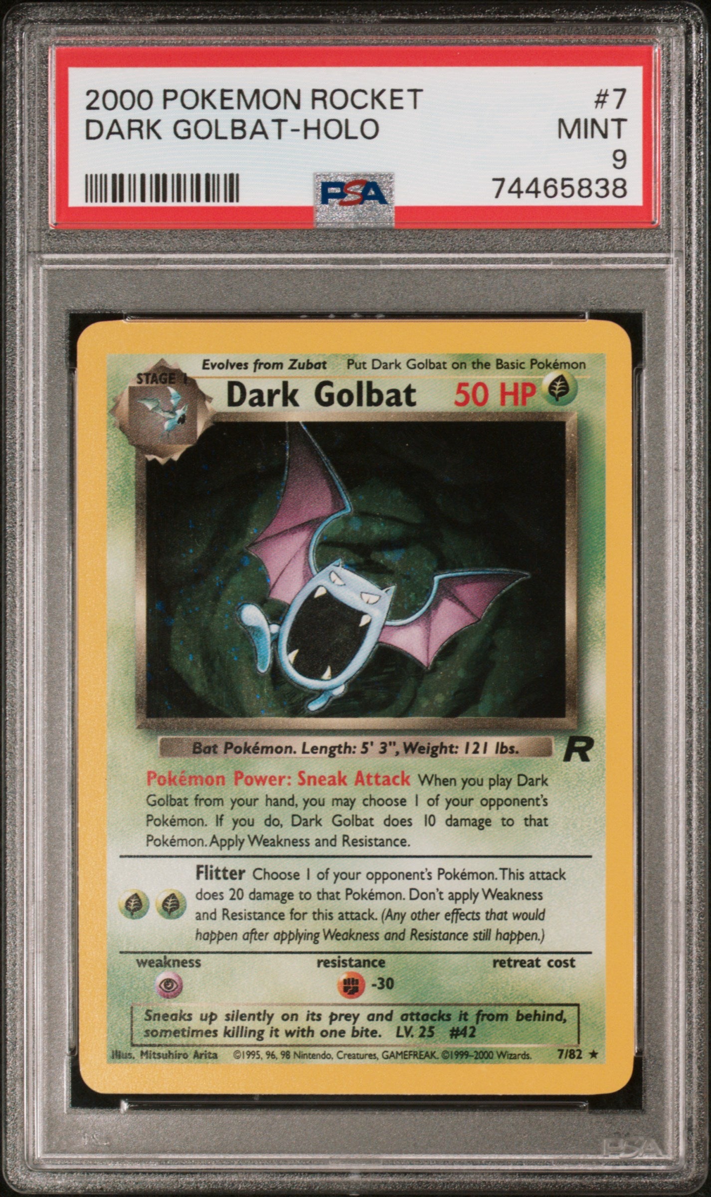 2000 Pokemon Team Rocket Holo Dark Golbat #7 PSA 9