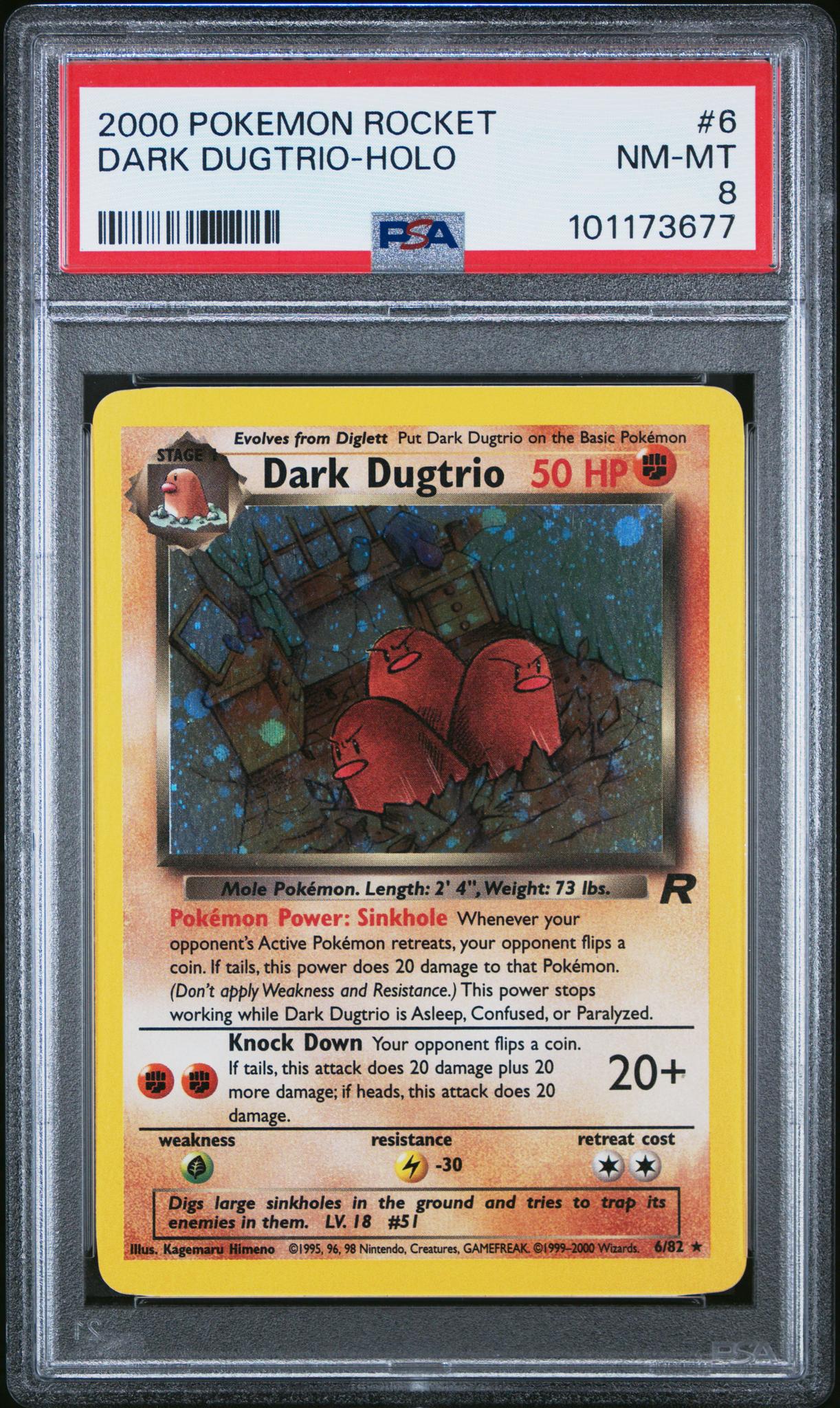 2000 Pokemon Team Rocket Holo Dark Dugtrio #6 PSA 8