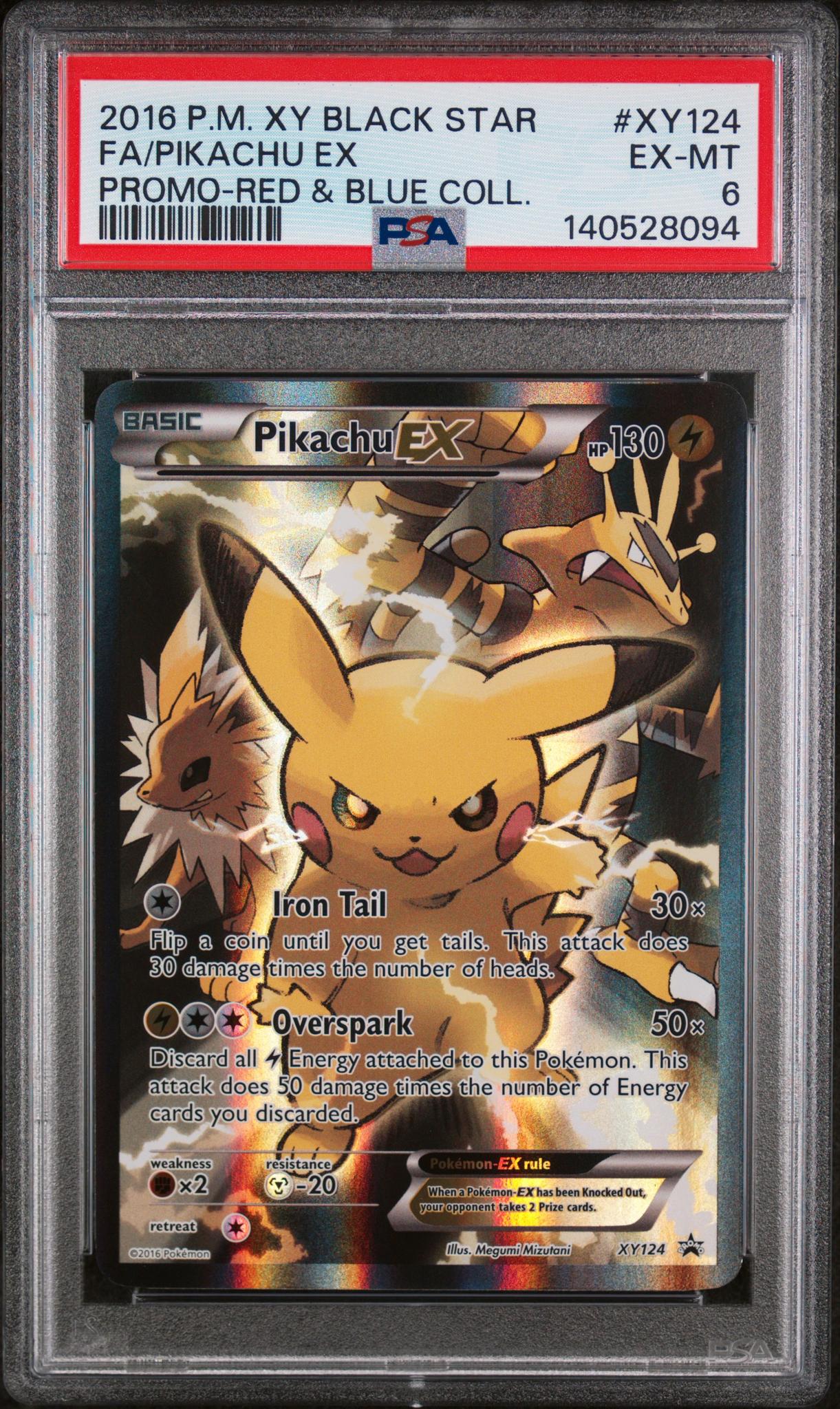 2016 Pokemon XY Black Star Promo Red and Blue Collection Pikachu Ex #XY124 PSA 6