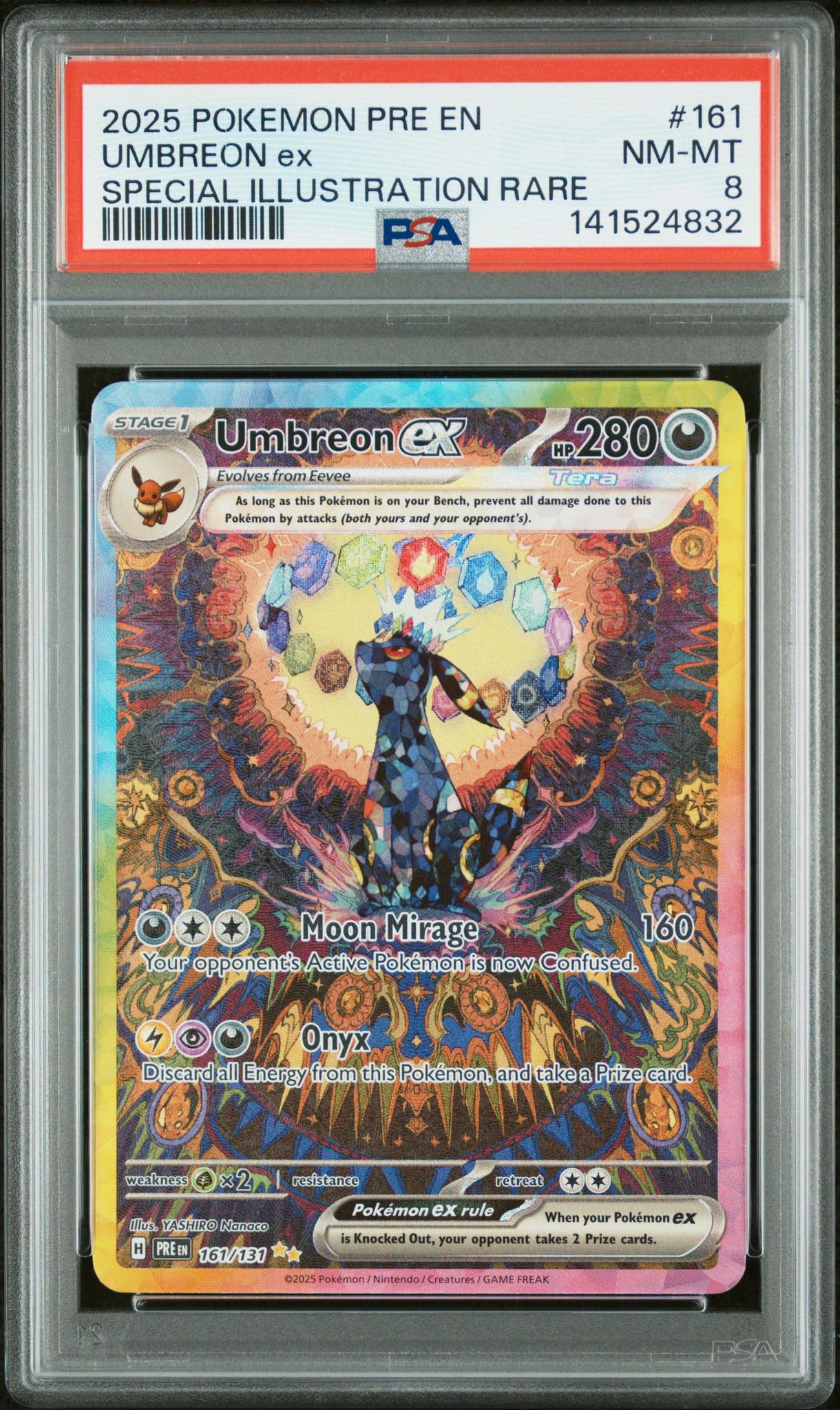 2025 Pokemon Scarlet and Violet Prismatic Evolutions Special Illustration Rare Umbreon Ex #161 PSA 8