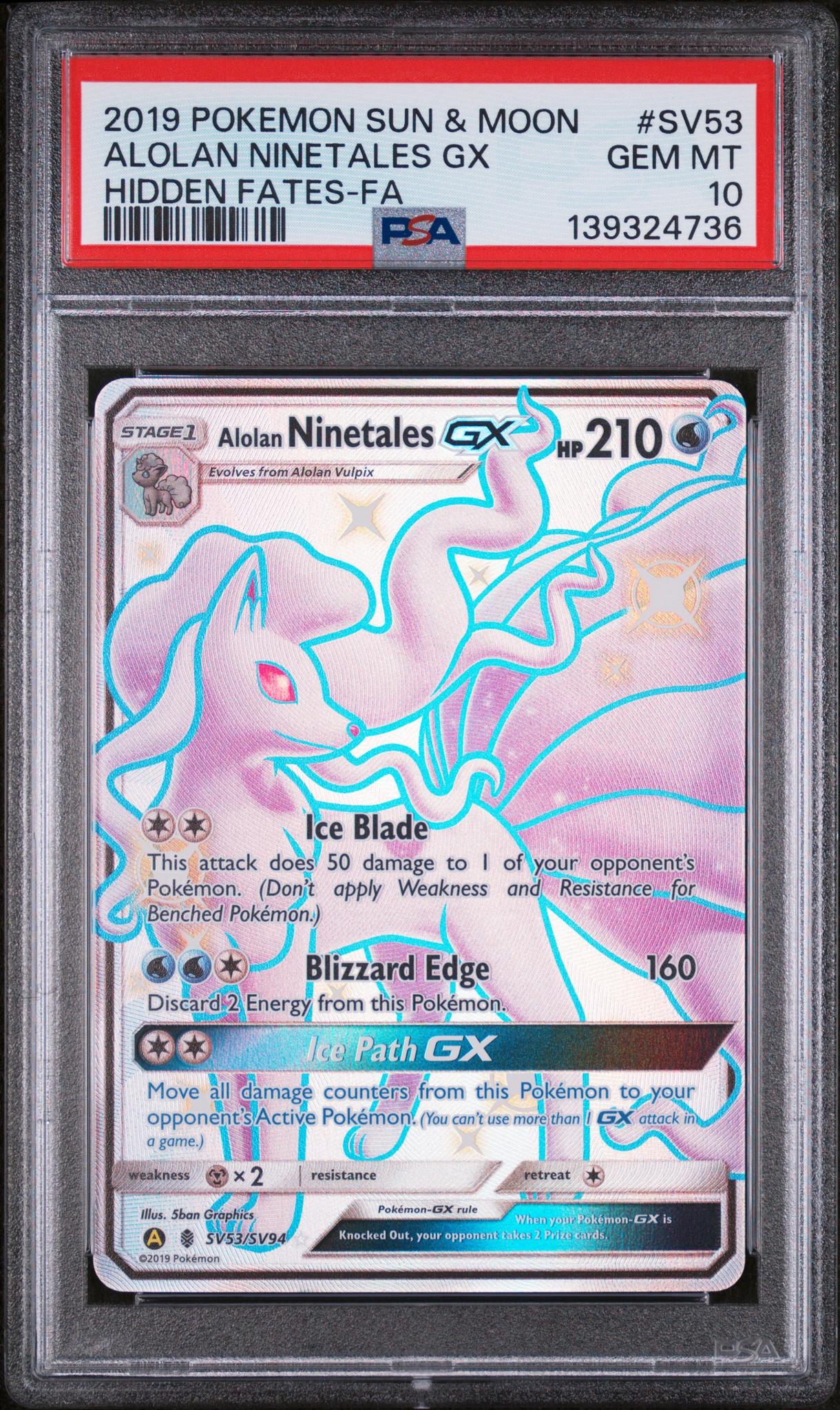 2019 Pokemon Sun and Moon Hidden Fates Shiny Vault Alolan Ninetales Gx #SV53 PSA 10