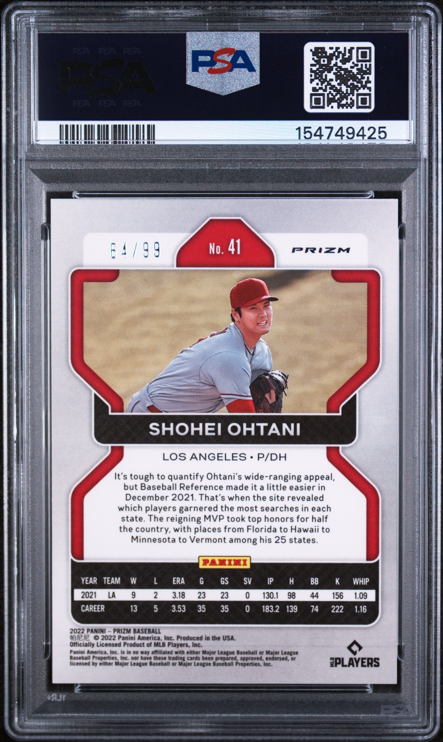2022 Panini Prizm Red Donut Circles Prizm Shohei Ohtani #41 /99 PSA 9