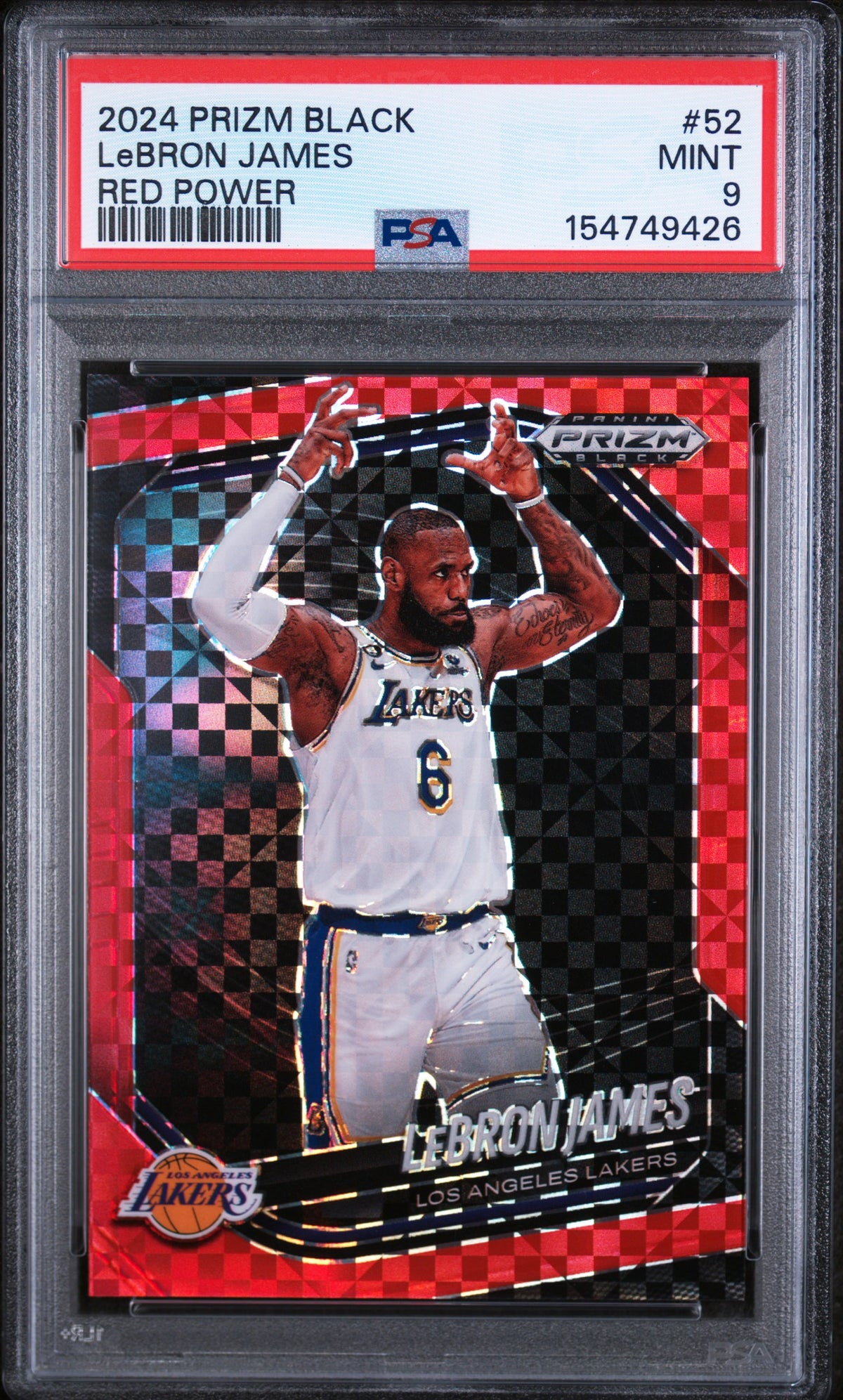 2024 Panini Prizm Black Red Power Prizm LeBron James #52 /75 PSA 9