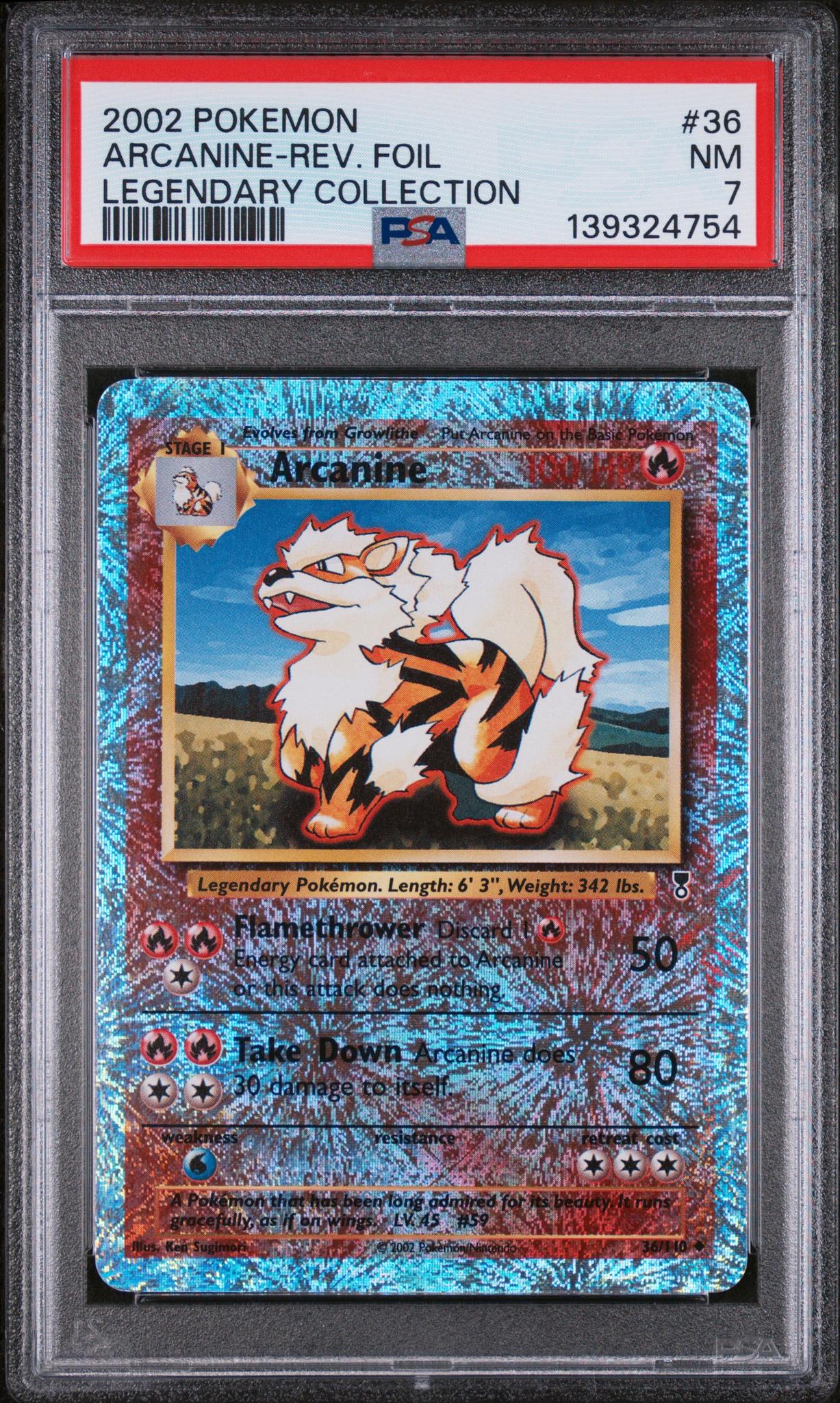 2002 Pokemon Legendary Collection Reverse Holo Arcanine #36 PSA 7
