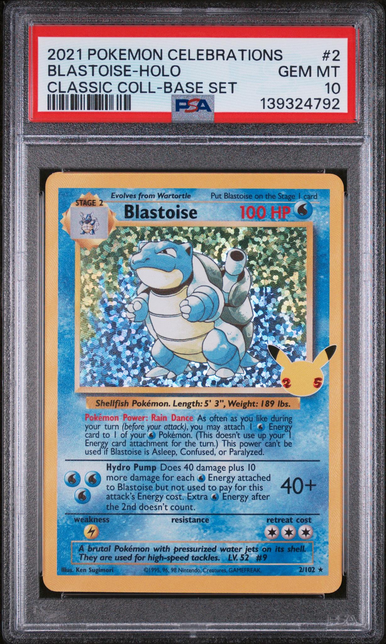 2021 Pokemon Celebrations Classic Collection Base Set Holo Blastoise #2 PSA 10