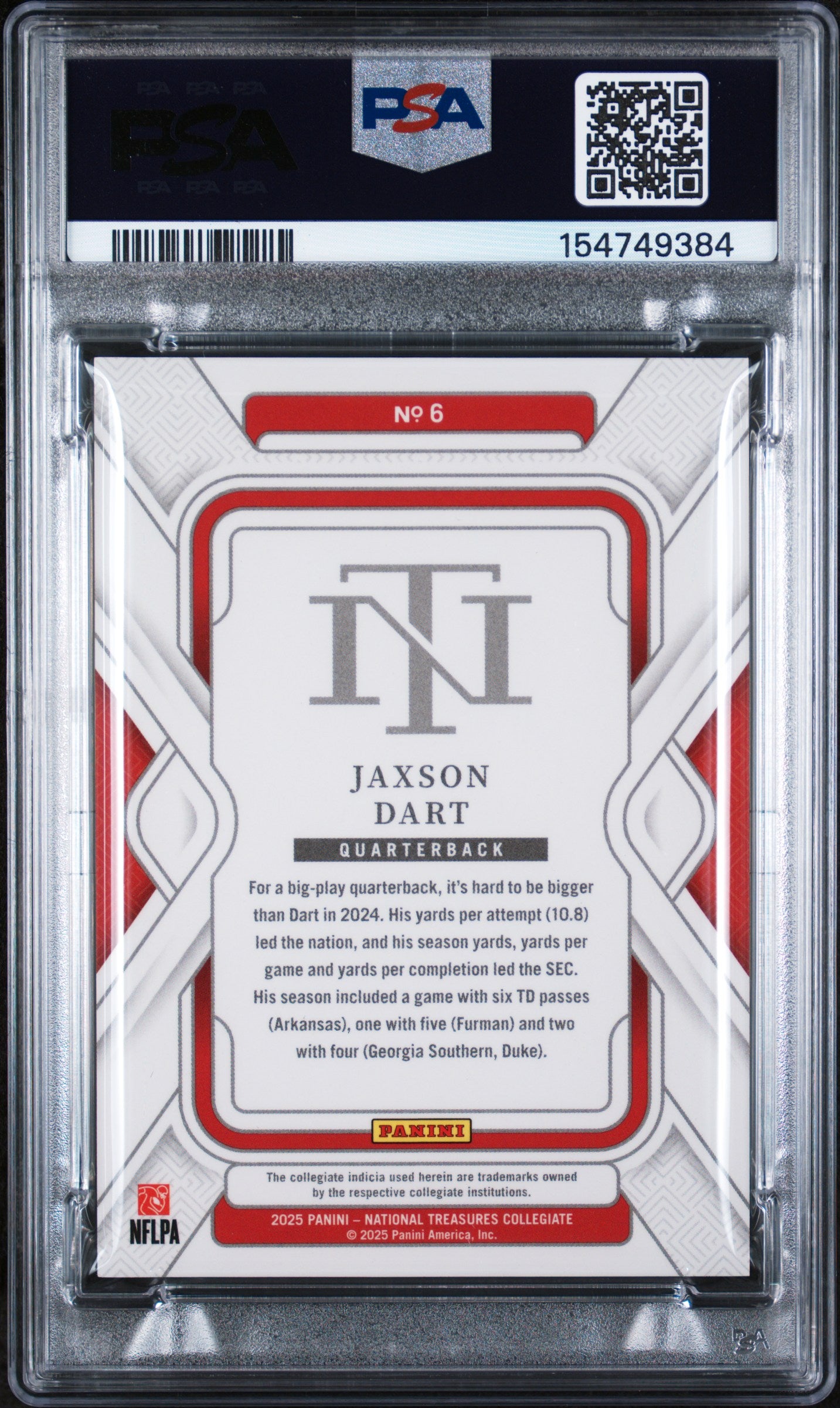 2025 National Treasures Collegiate Jaxson Dart #6 /99 PSA 9
