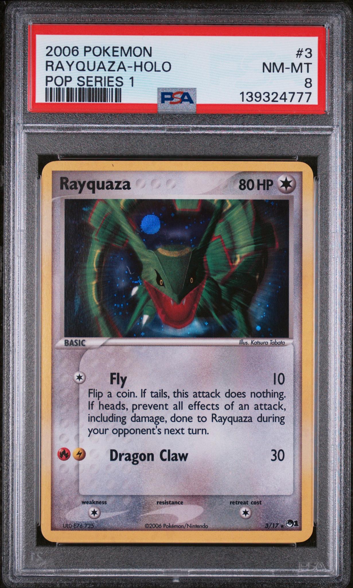 2006 Pop Series 1 English Cosmos Holo Ex Holon Phantoms Blister Rayquaza #3 PSA 8