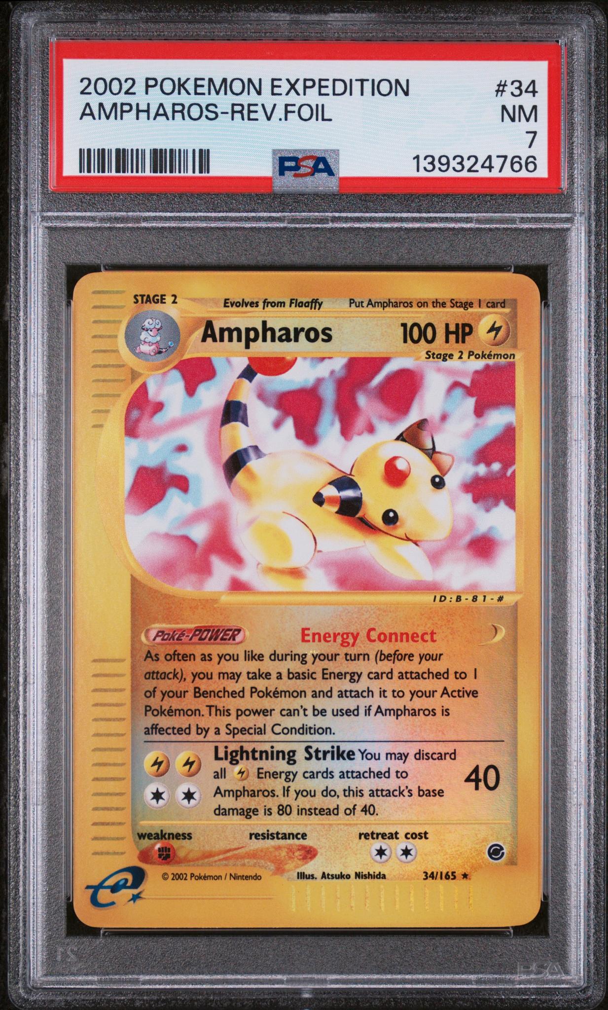 2002 Pokemon Expedition Reverse Holo Ampharos #34 PSA 7