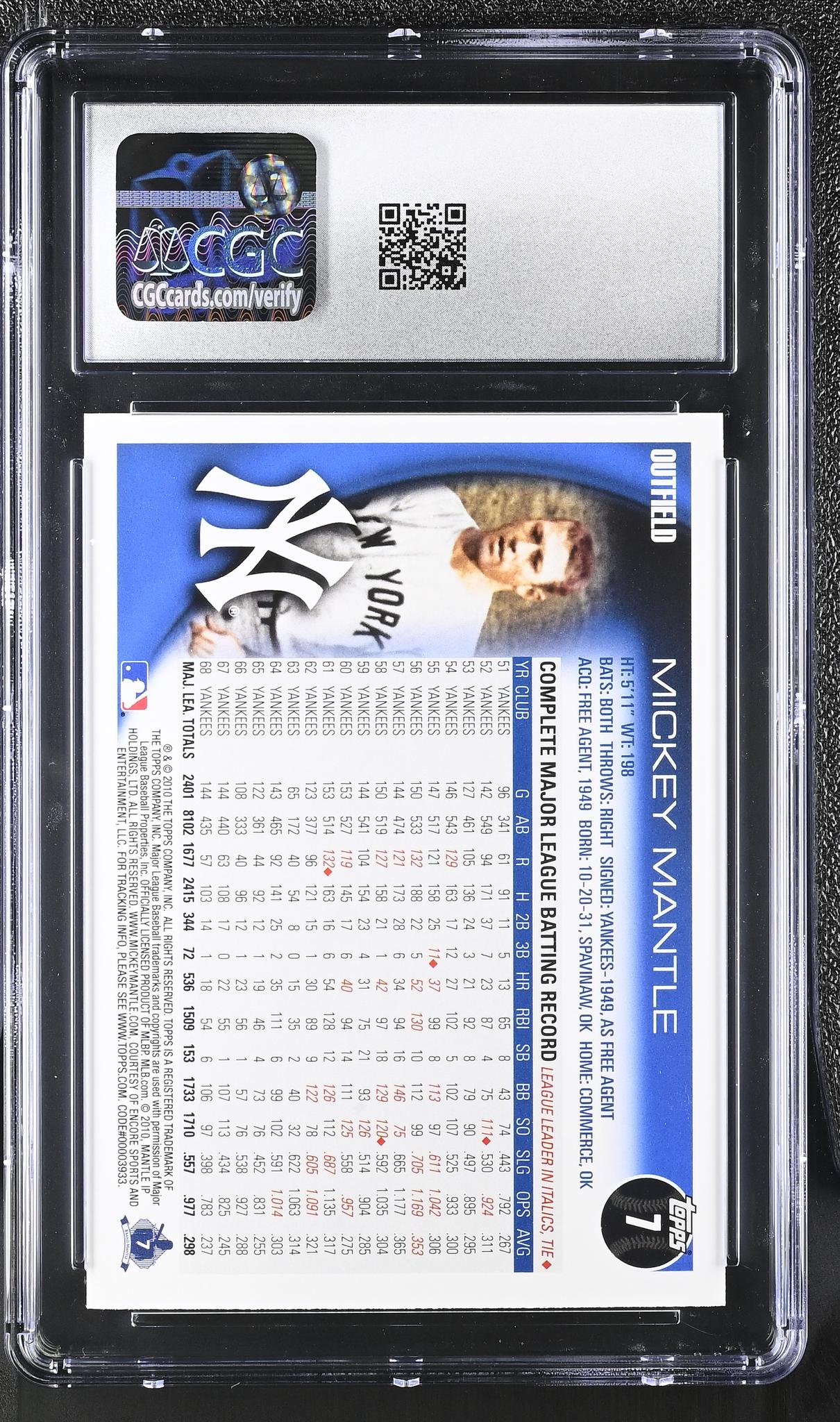 2010 Topps #7 Mickey Mantle CGC 10