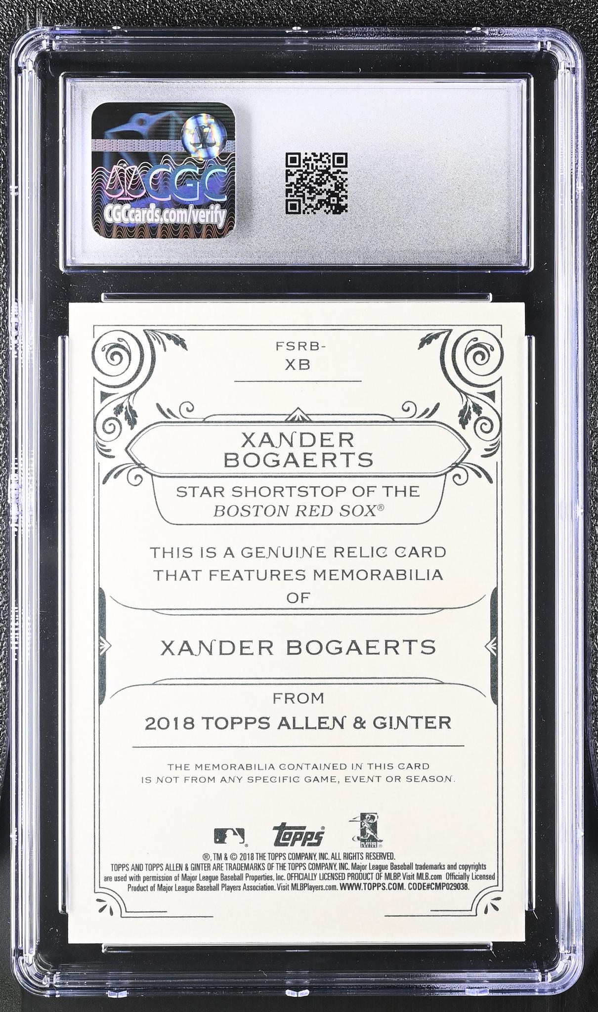 2018 Allen & Ginter #FSRB-XB Xander Bogaerts Allen & Ginter Relics CGC 10