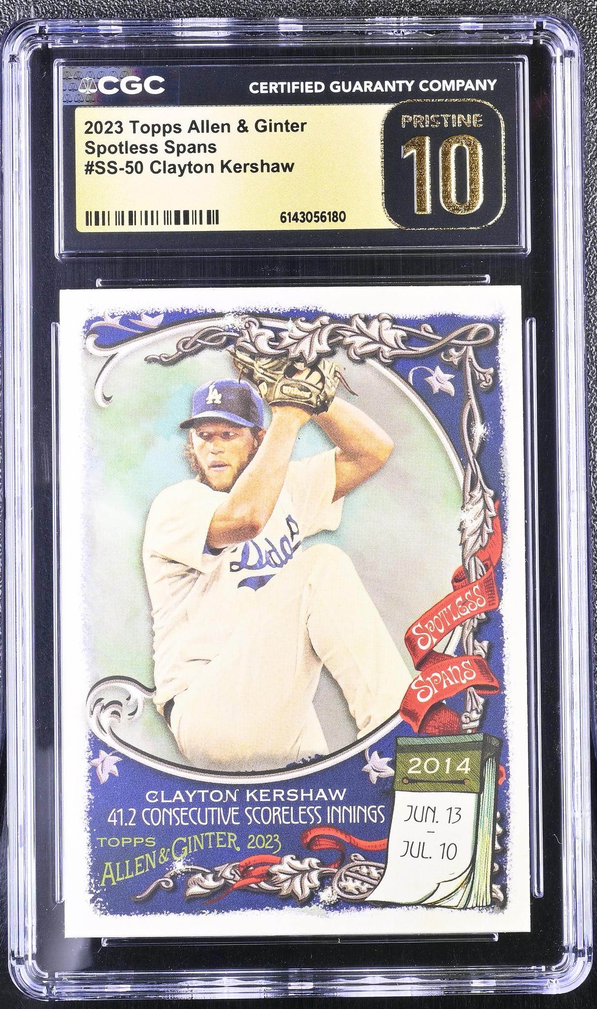 2023 Allen & Ginter #SS-50 Clayton Kershaw Spotless Spans CGC 10