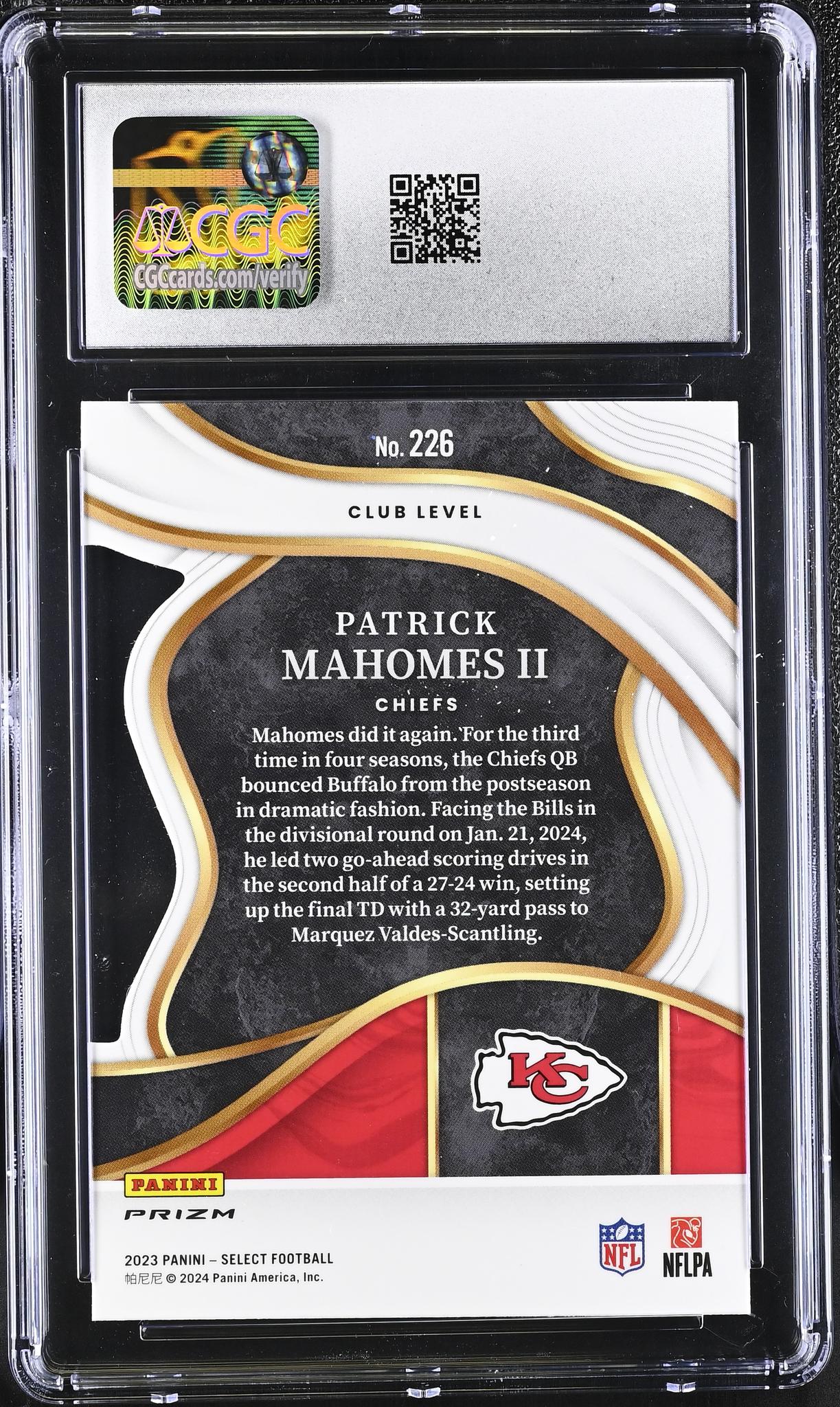 2023 Select #226 Patrick Mahomes II Club Level CGC 10