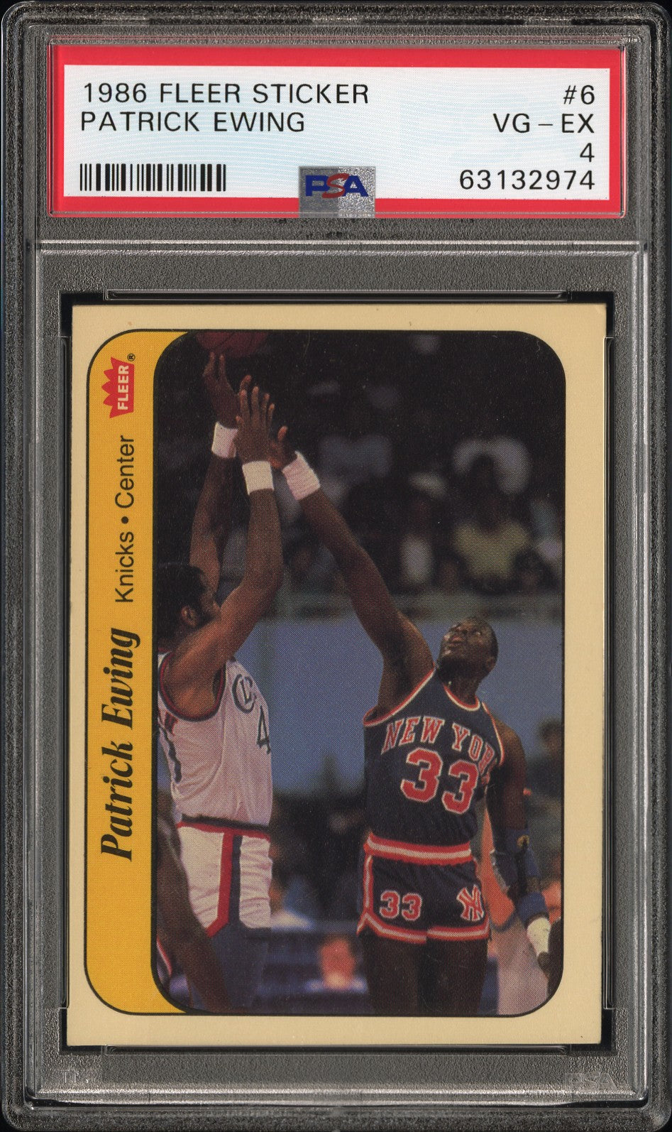 1986 Fleer Sticker Patrick Ewing #6 PSA 4