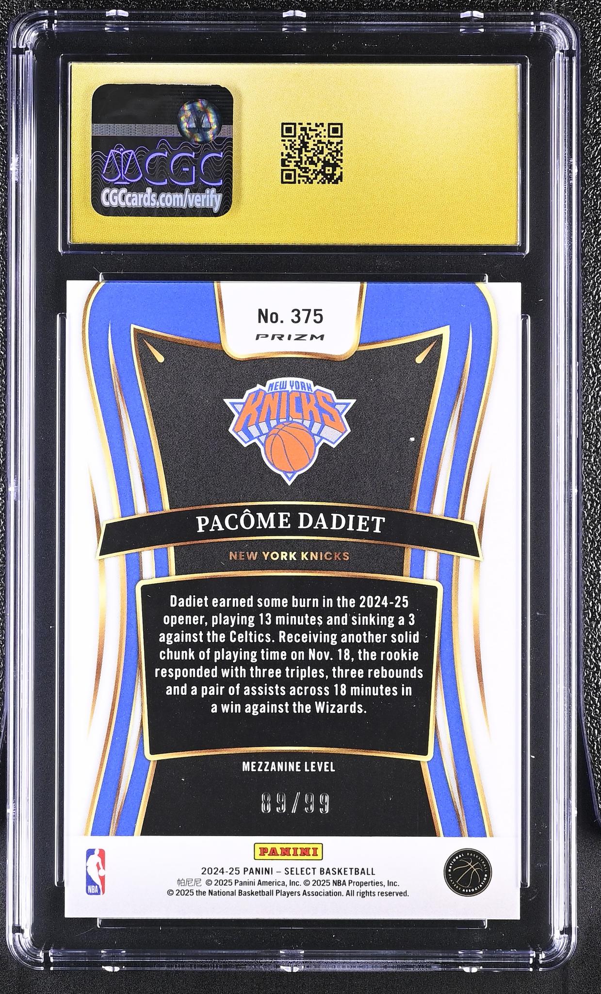 2024 Select #375 Pacome Dadiet Blue Tectonic /99 CGC 10