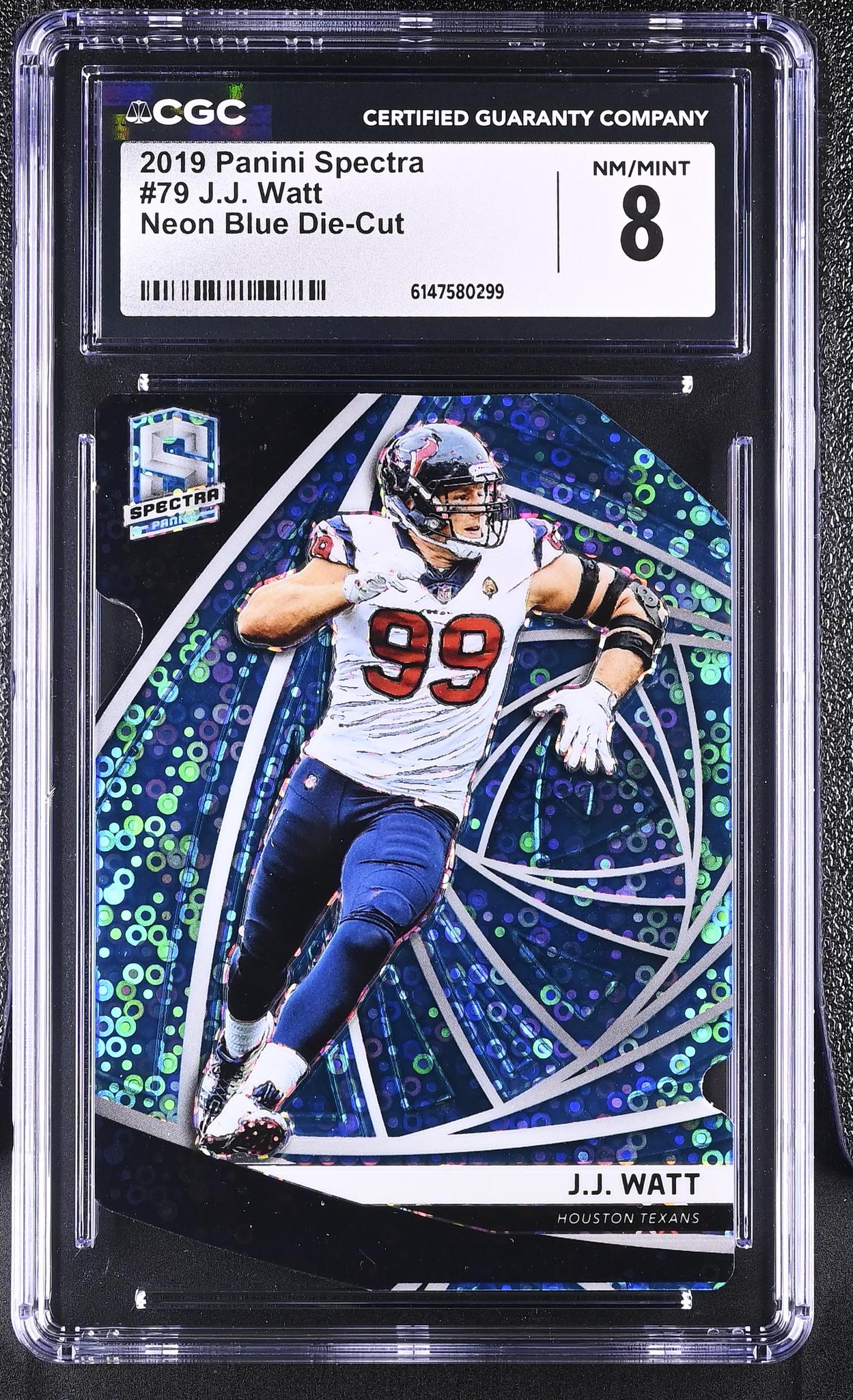 2019 Spectra #79 J.J. Watt Neon Blue Die-Cut /50 CGC 8