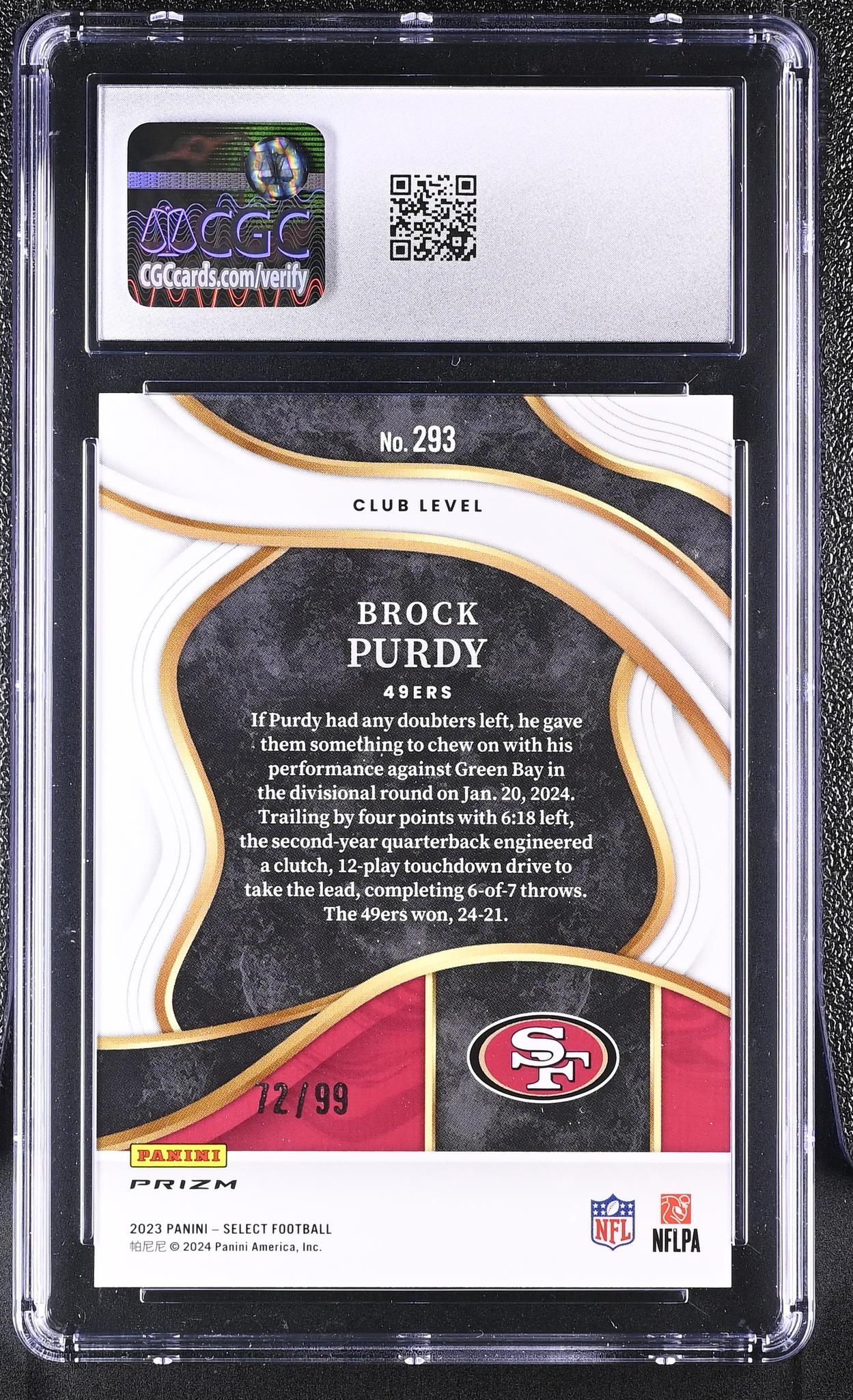 2023 Select #293 Brock Purdy Club Level /99 CGC 10