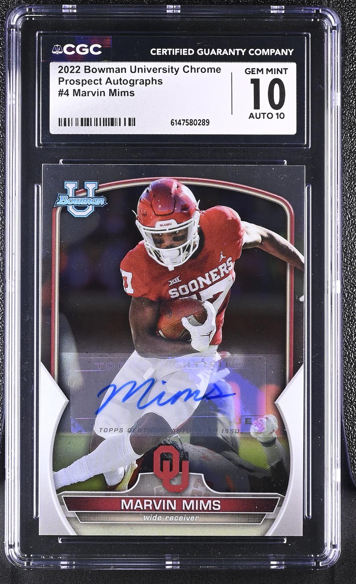 2022 Bowman #4 Marvin Mims University Chrome Prospect Autographs Auto CGC 10