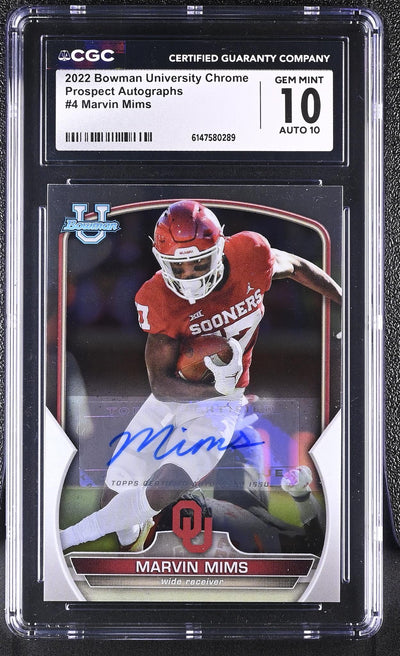 2022 Bowman University Chrome Prospect Autographs Marvin Mims #4 Auto CGC 10