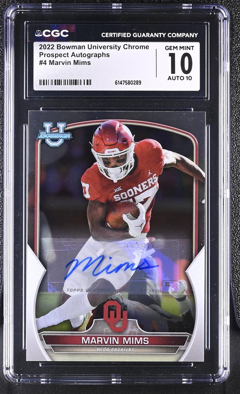 2022 Bowman University Chrome Prospect Autographs Marvin Mims #4 Auto CGC 10