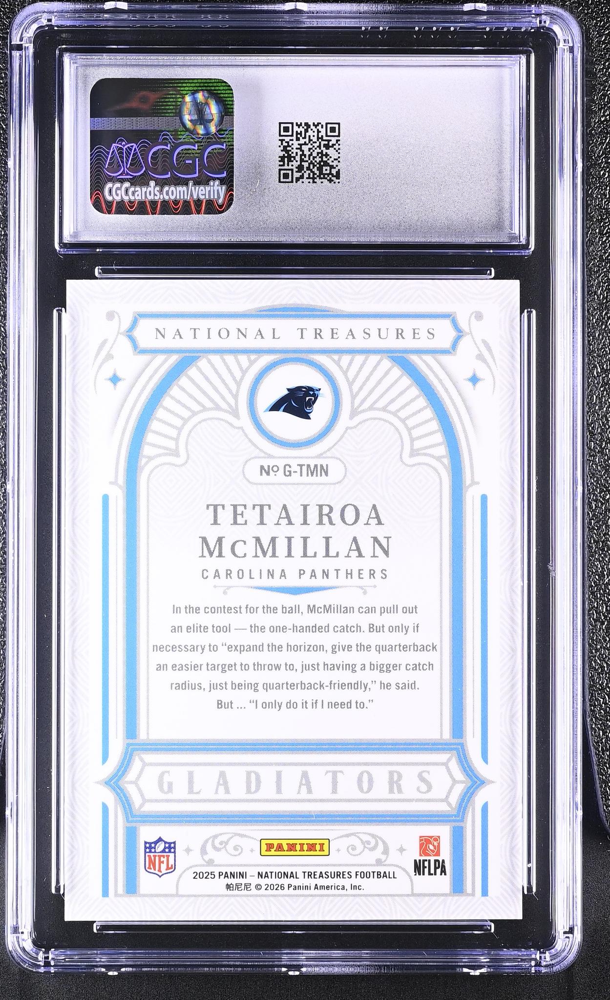 2025 National Treasures #G-TMN Tetairoa McMillan Gladiators /150 CGC 8.5