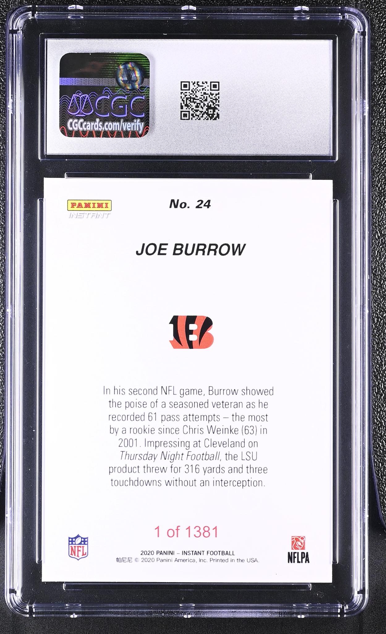 2020 Panini Instant #24 Joe Burrow Instant 1 CGC 9