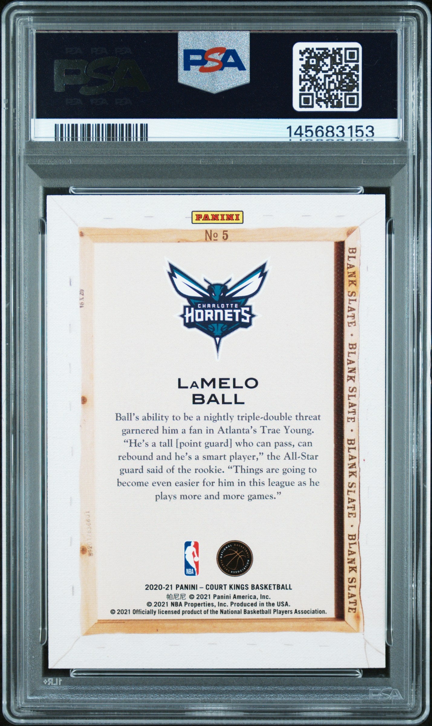 2020 Panini Court Kings Blank Slate Lamelo Ball #5 PSA 10