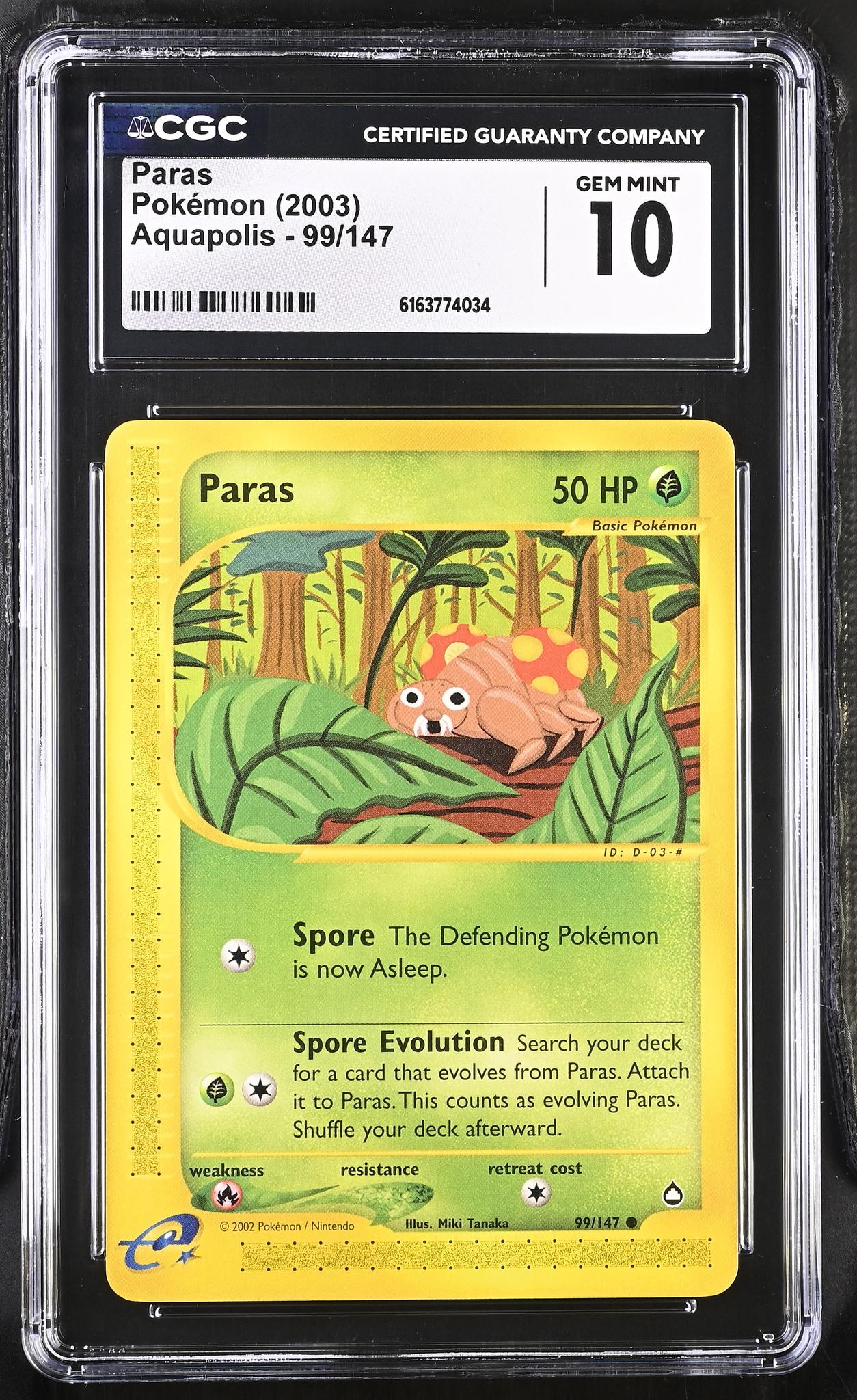 2003 Pokemon #99/147 Paras Aquapolis CGC 10