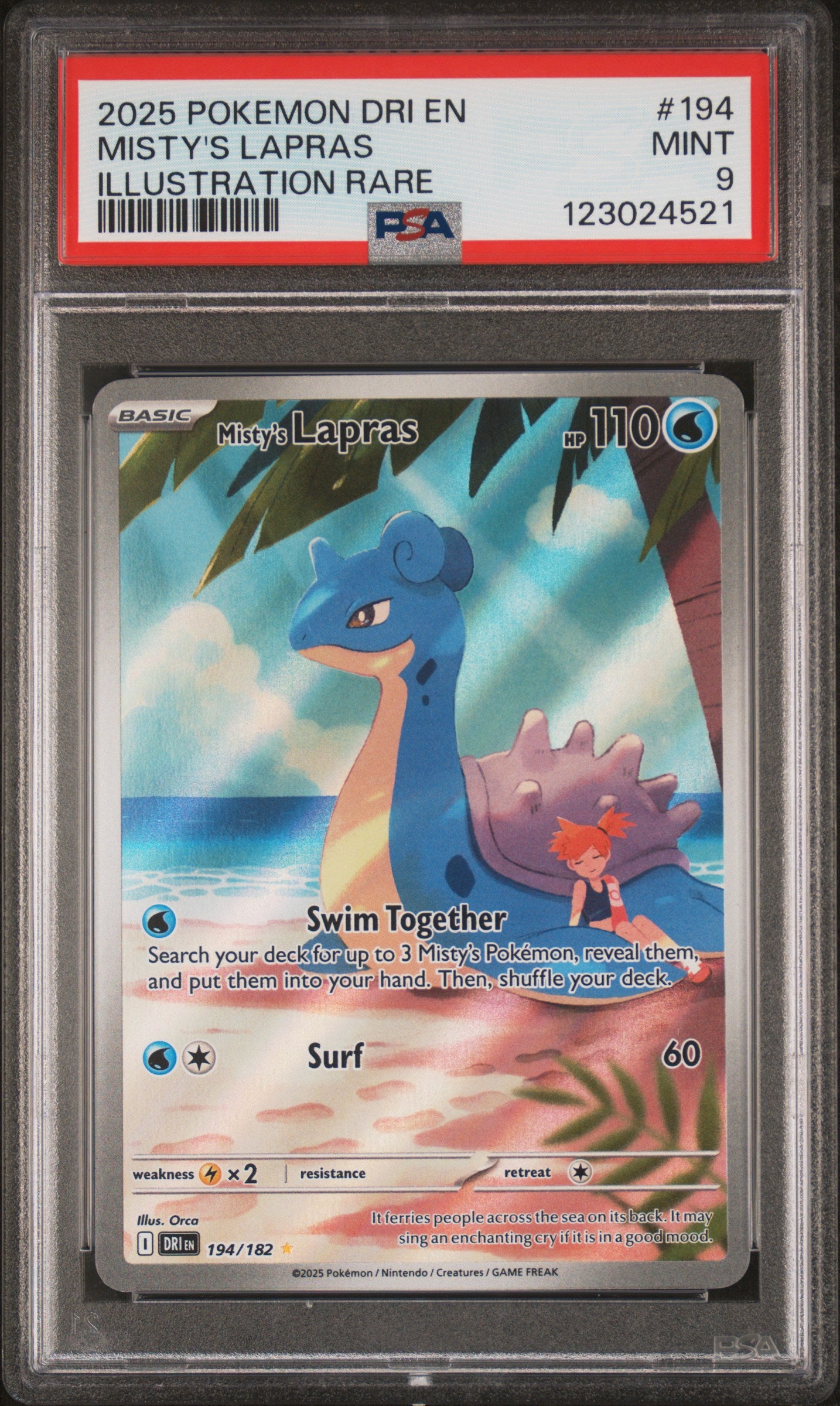 2025 Pokemon Scarlet and Violet Destined Rivals Illustration Rare Misty's Lapras #194 PSA 9