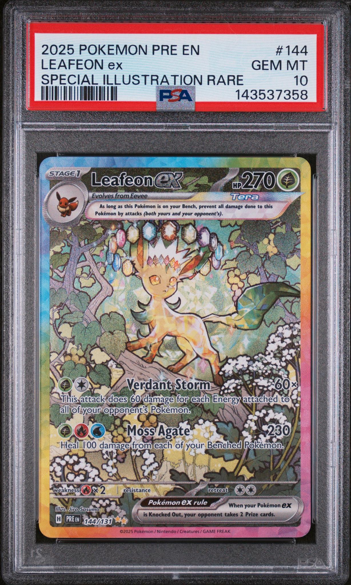 2025 Pokemon Scarlet and Violet Prismatic Evolutions Special Illustration Rare Leafeon Ex #144 PSA 10