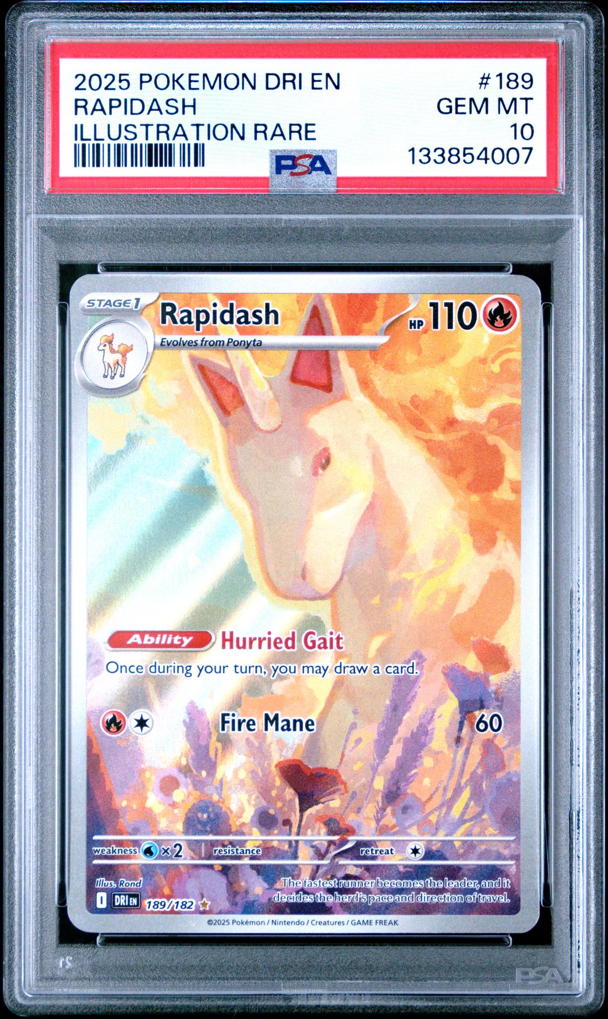 2025 Pokemon Scarlet and Violet Destined Rivals Illustration Rare Rapidash #189 PSA 10