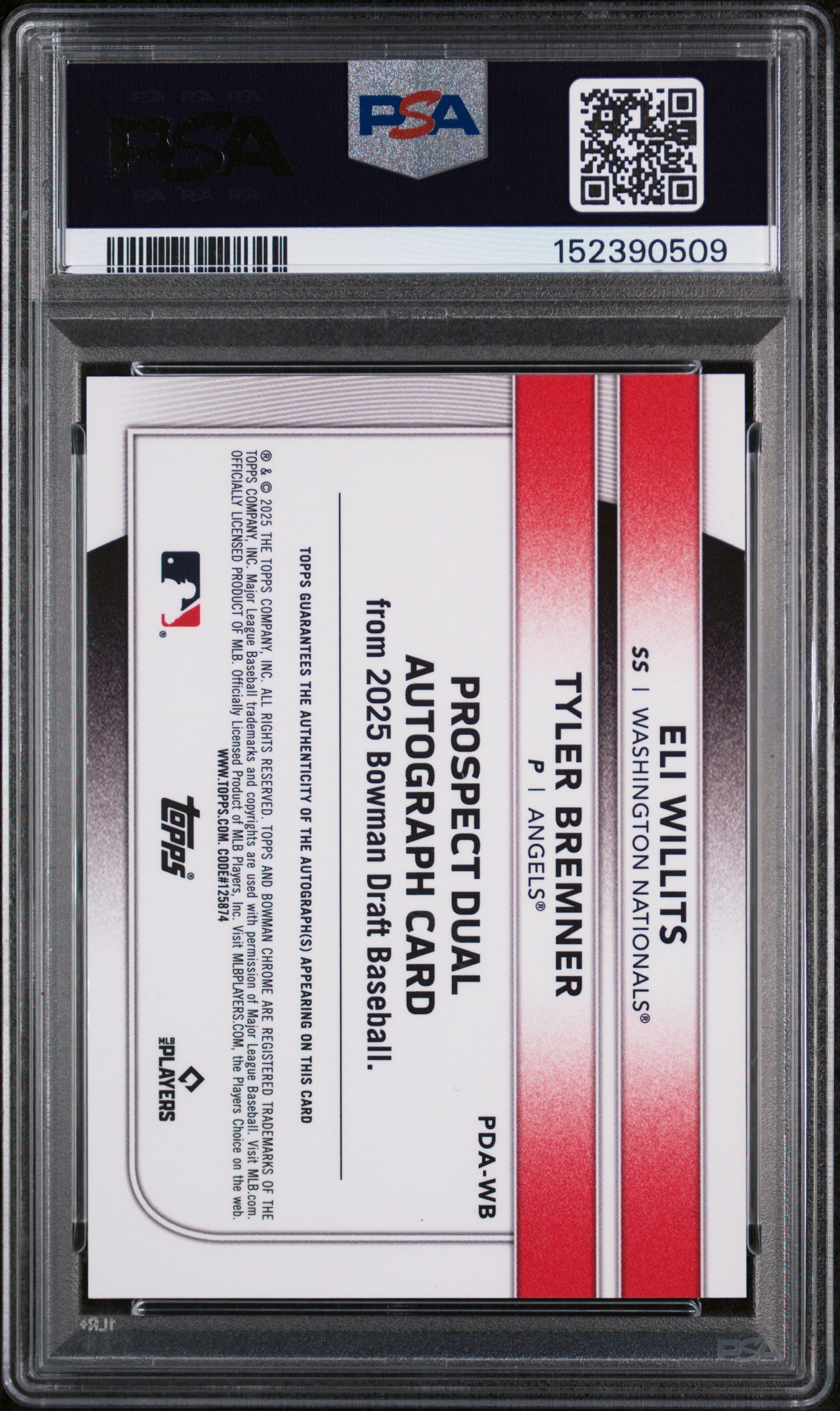 2025 Bowman Draft Prospect Dual Autographs Gold Refractor Eli Willits/Tyler Bremner #PDA-WB /25 PSA 9