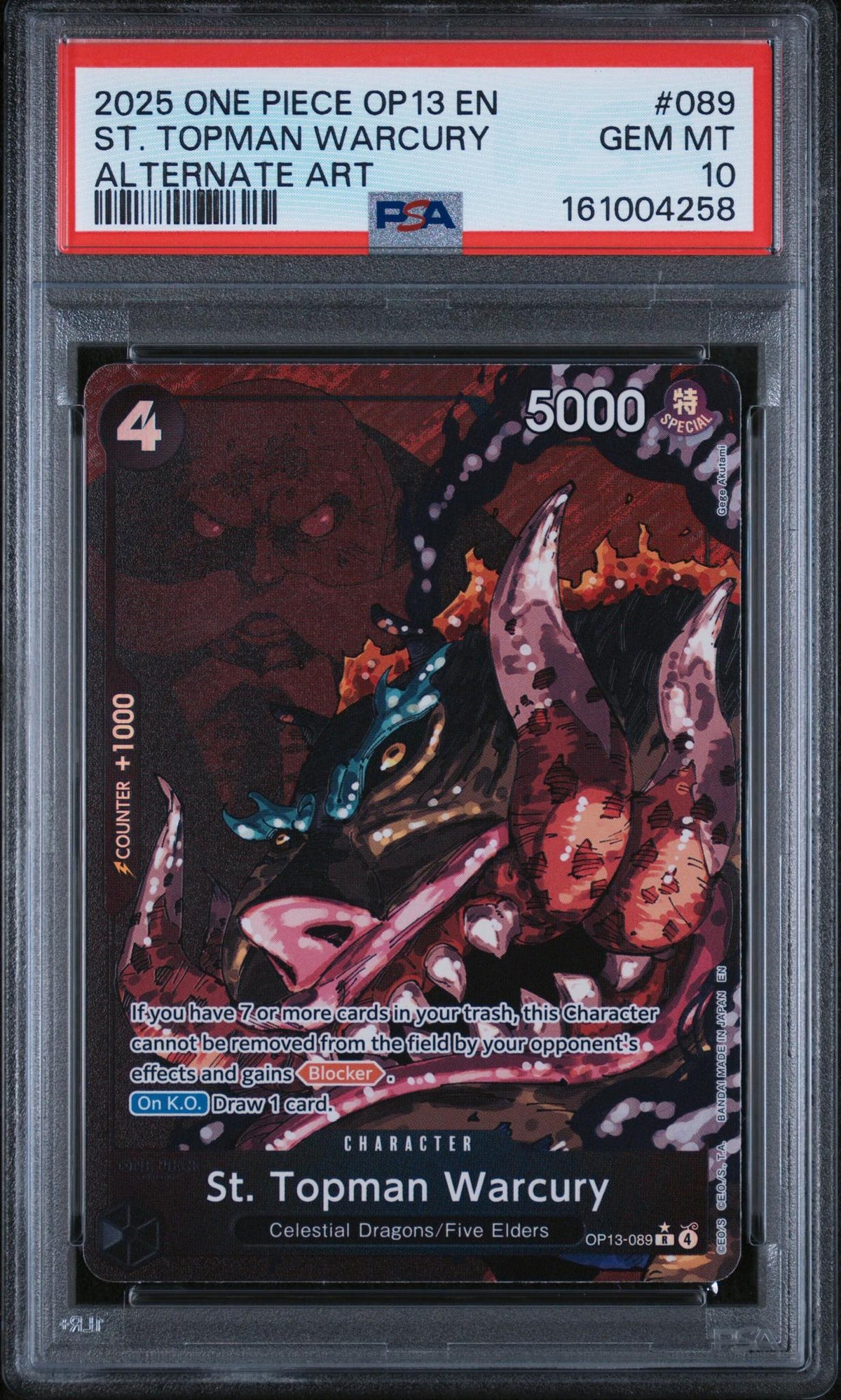 2025 One Piece St. Topman Warcury #089 Alternate Art PSA 10