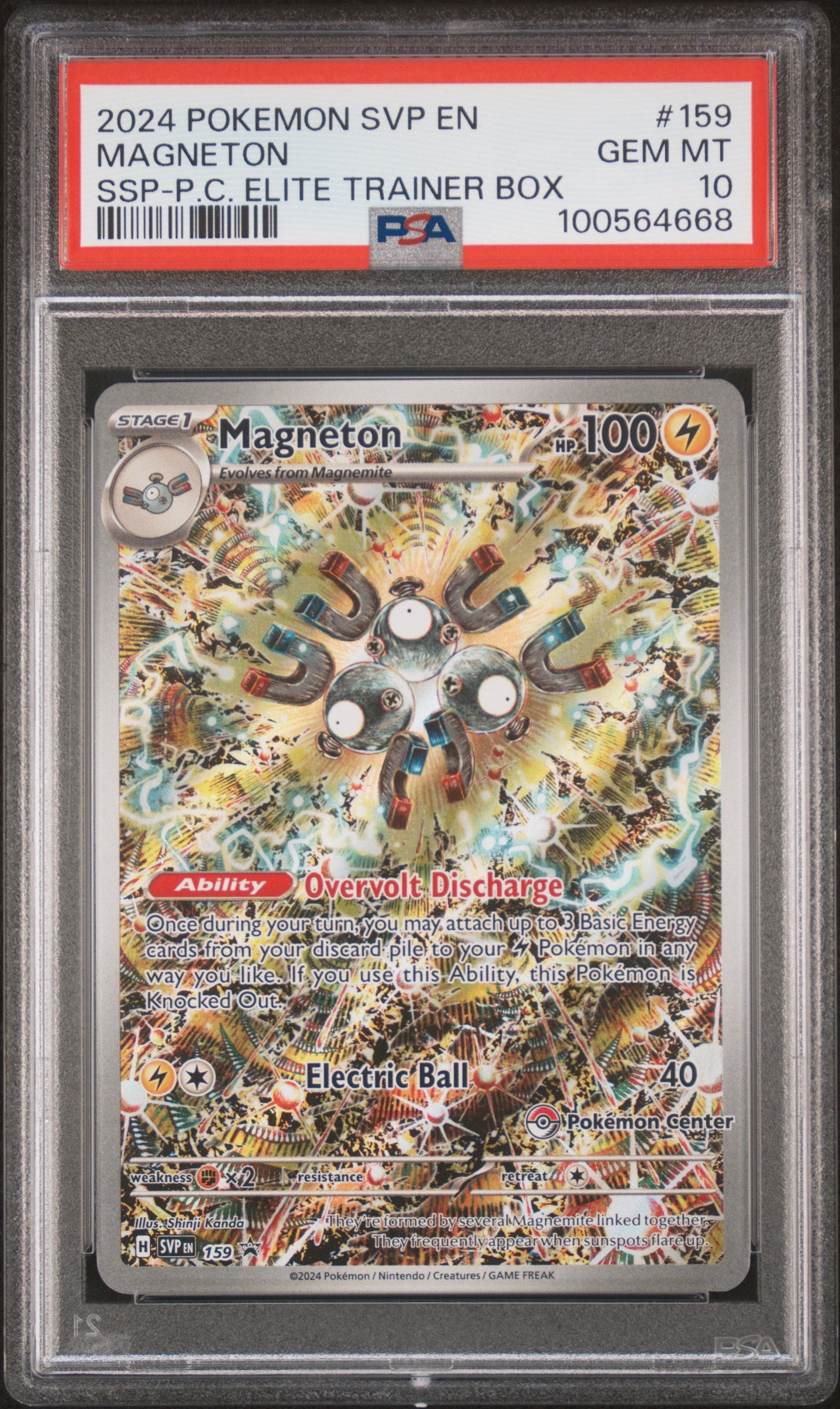 2024 Pokemon Scarlet and Violet Black Star Promo Surging Sparks Pokemon Center Elite Trainer Box Magneton #159 PSA 10