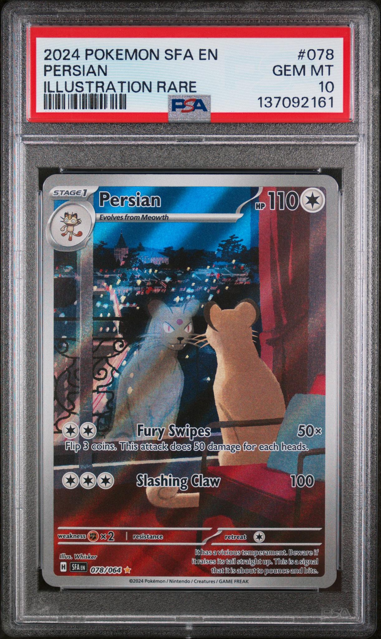 2024 Pokemon Scarlet and Violet Shrouded Fable Illustration Rare Persian #078 PSA 10