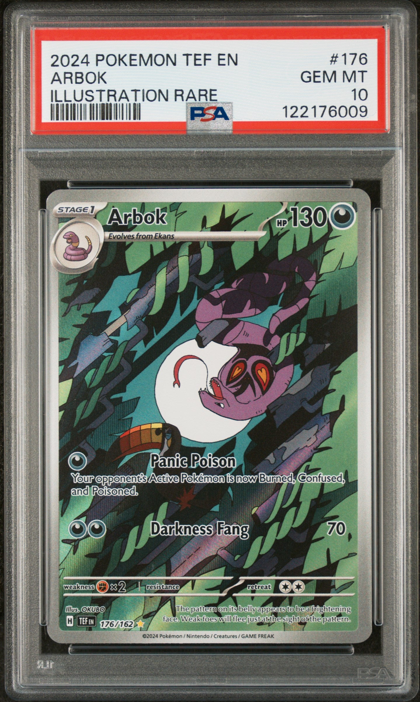2024 Pokemon Scarlet and Violet Temporal Forces Illustration Rare Arbok #176 PSA 10