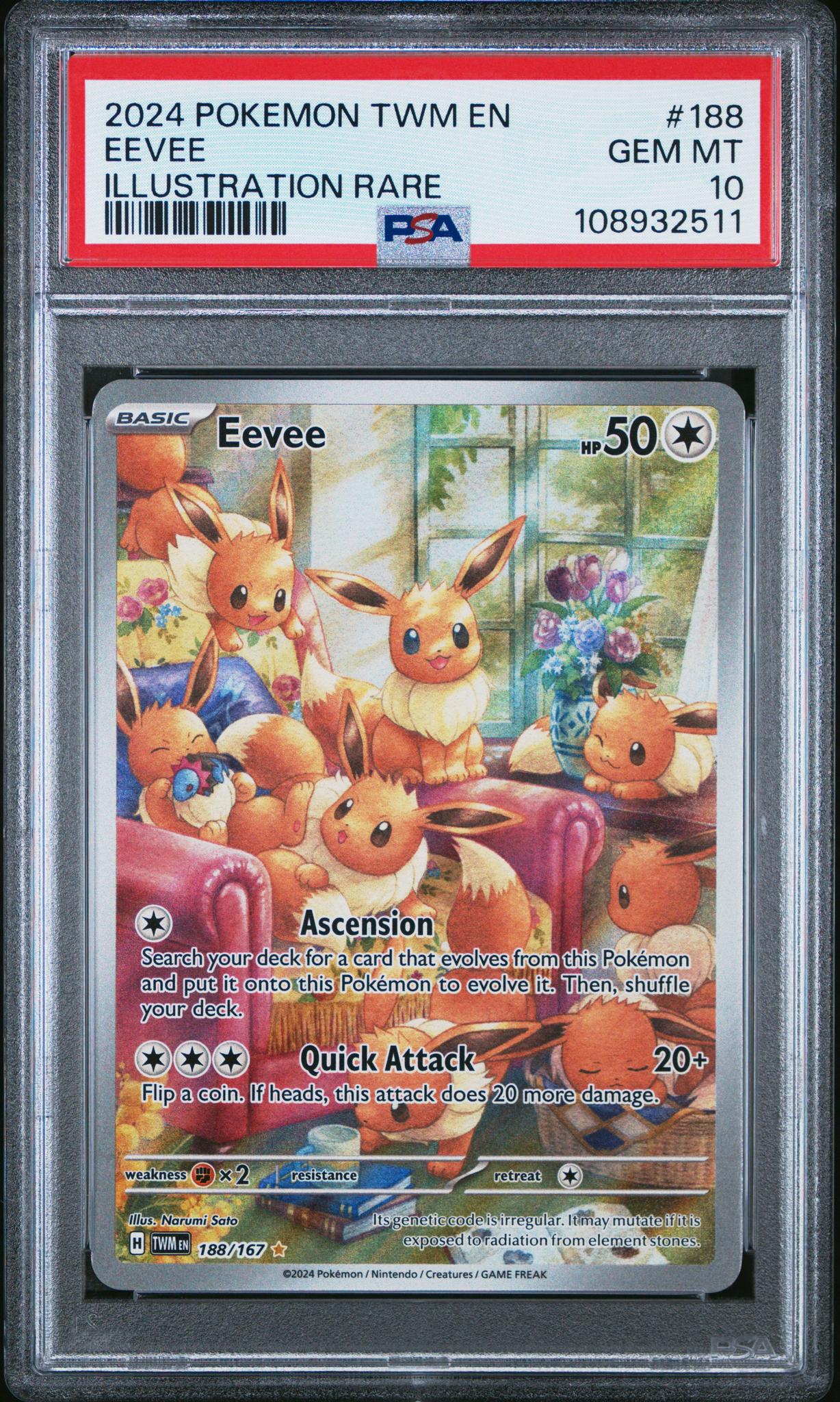 2024 Pokemon Scarlet and Violet Twilight Masquerade Illustration Rare Eevee #188 PSA 10