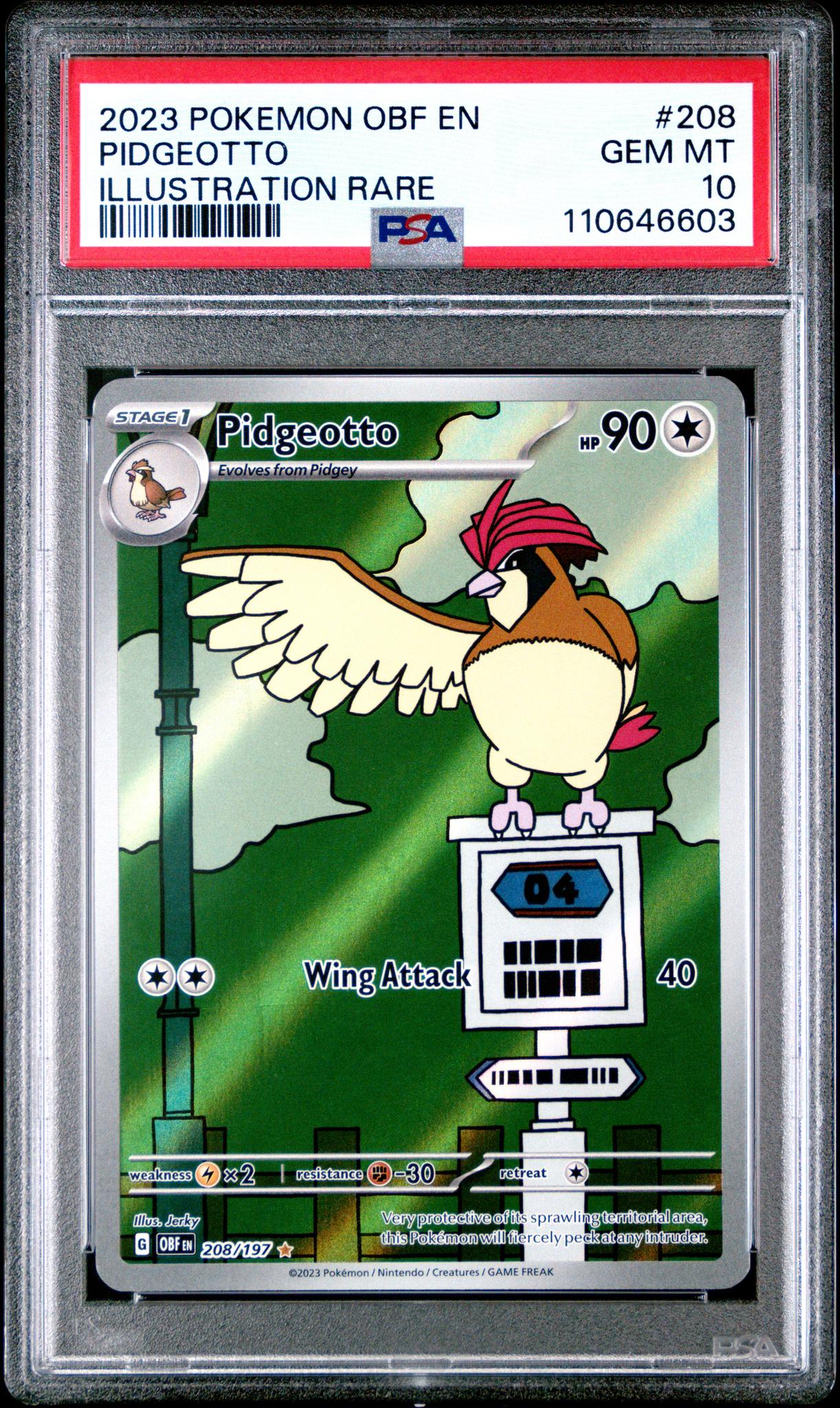 2023 Pokemon Scarlet and Violet Obsidian Flames Illustration Rare Pidgeotto #208 PSA 10