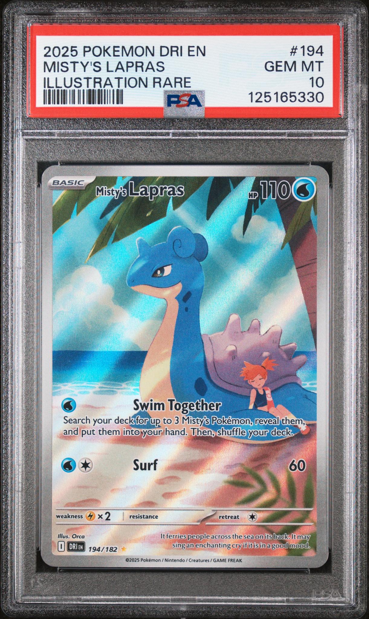 2025 Pokemon Scarlet and Violet Destined Rivals Illustration Rare Misty's Lapras #194 PSA 10