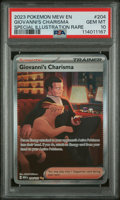 Pokémon 2023 Giovanni's Charisma #204 Special Illustration Rare PSA 10