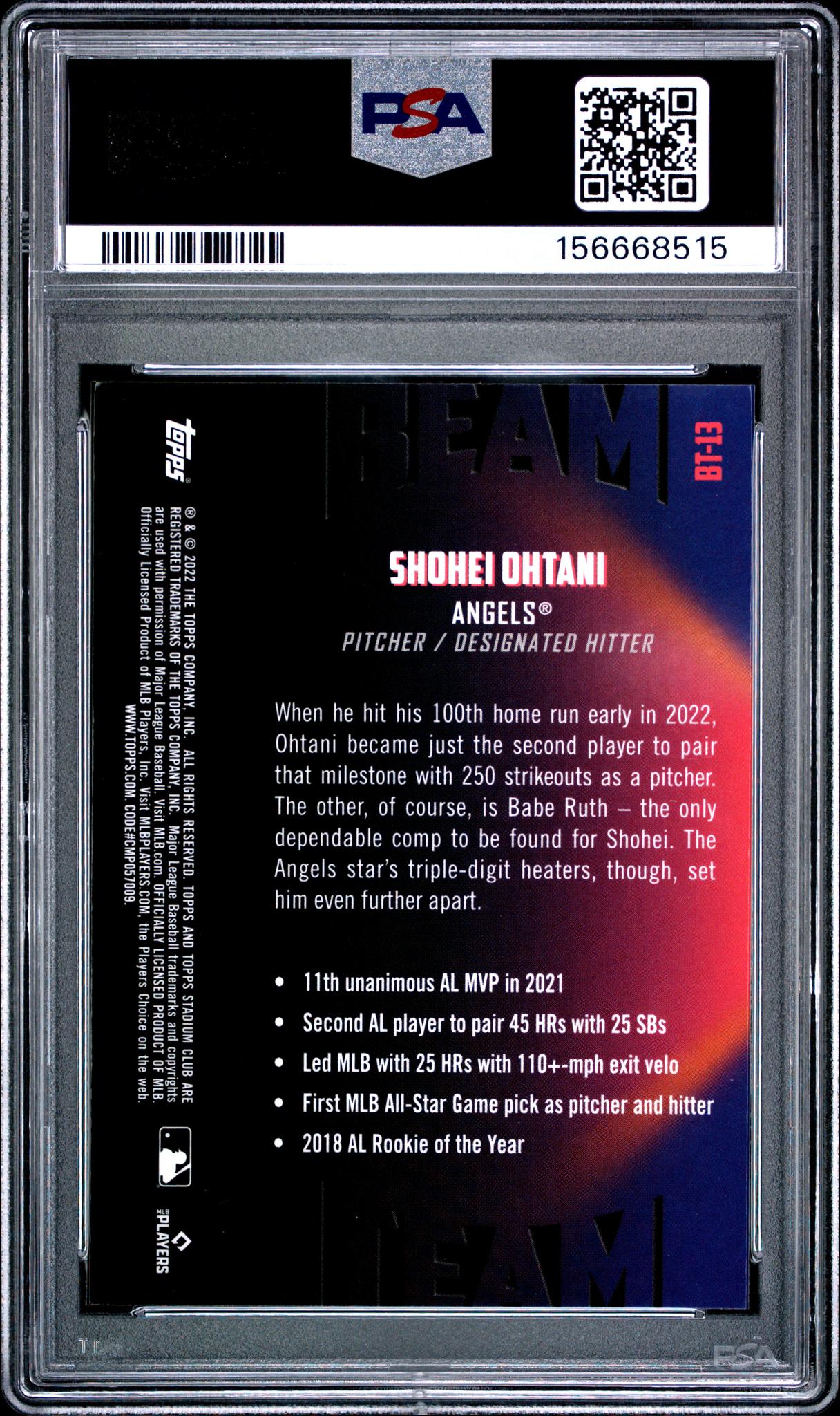 2022 Stadium Club Chrome Beam Team Shohei Ohtani #BT13 PSA 8