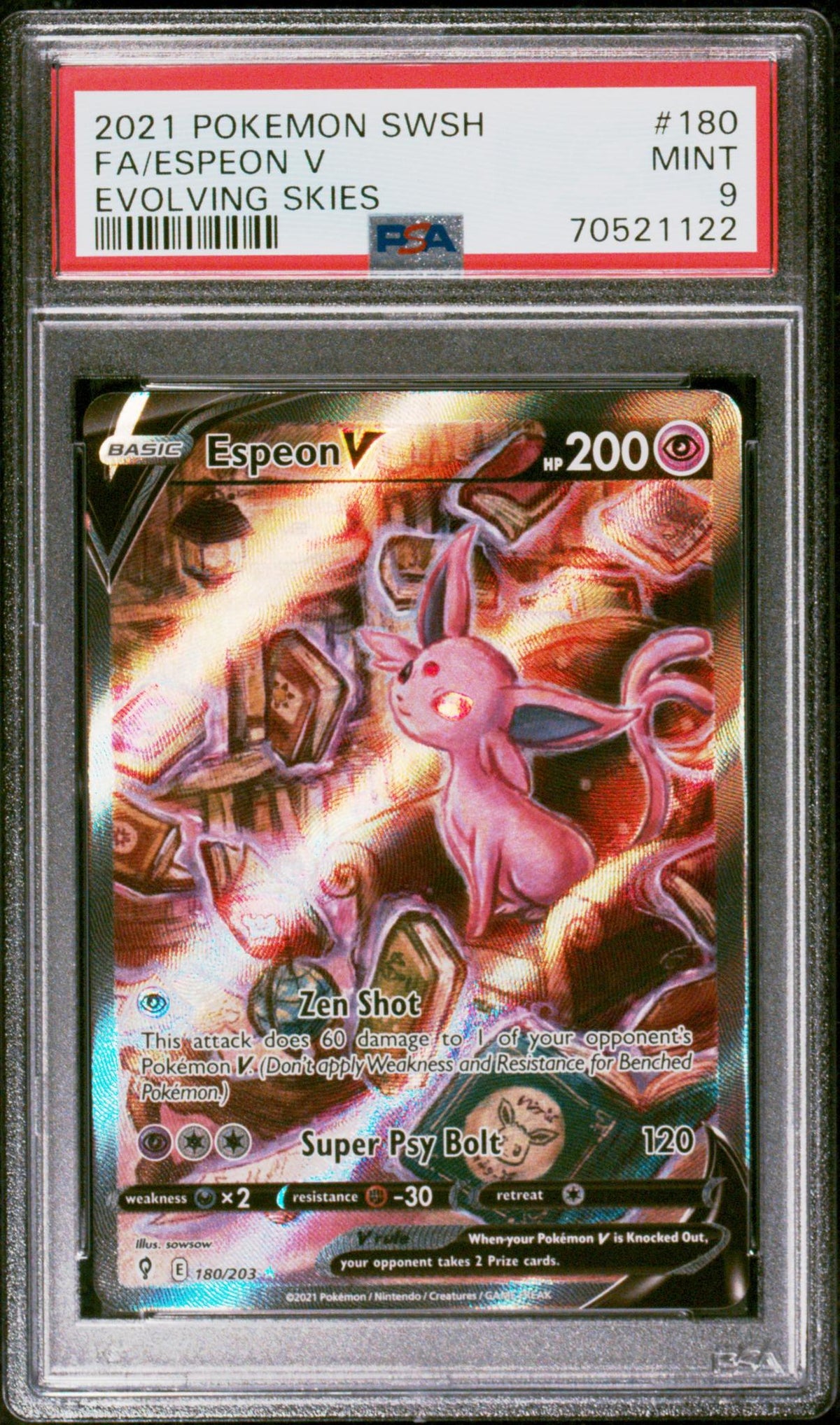 2021 Pokemon Sword and Shield Evolving Skies Espeon V #180 /203 PSA 9