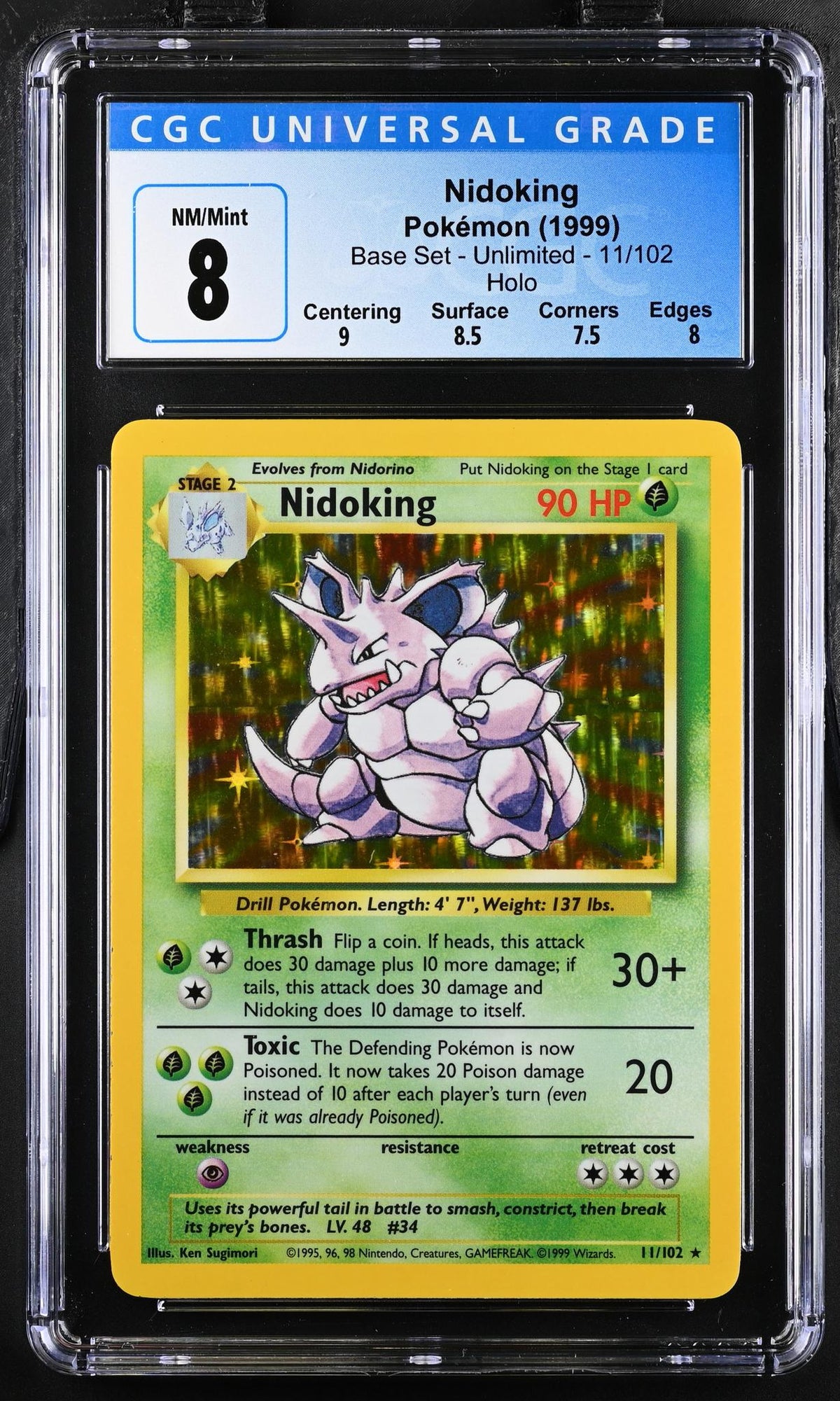 1999 Pokemon #11/102 Nidoking Base Set - Unlimited CGC 8