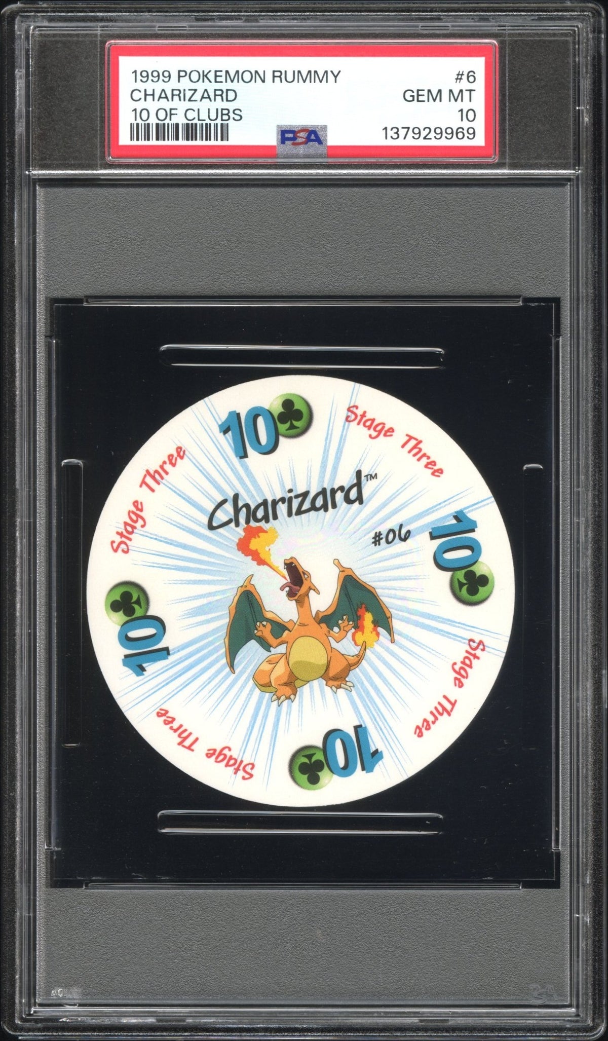 1999 Pokemon Rummy 10 of Clubs Charizard #6 PSA 10