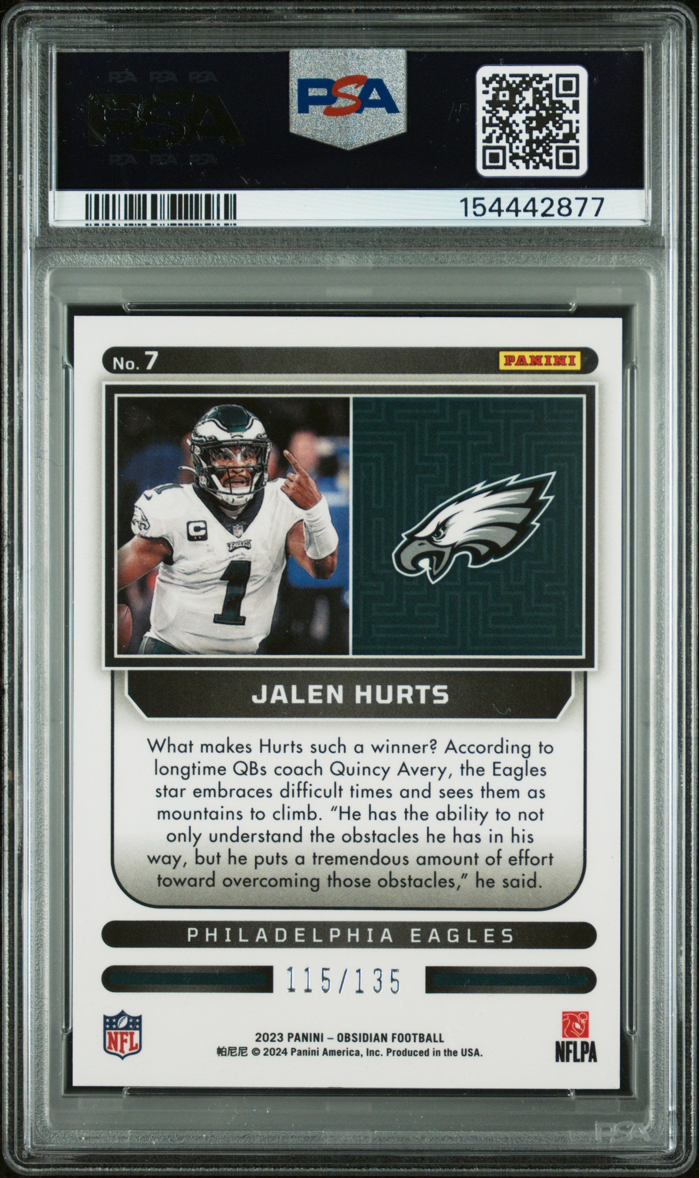 2023 Panini Obsidian Supernova Jalen Hurts #7 /135 PSA 8